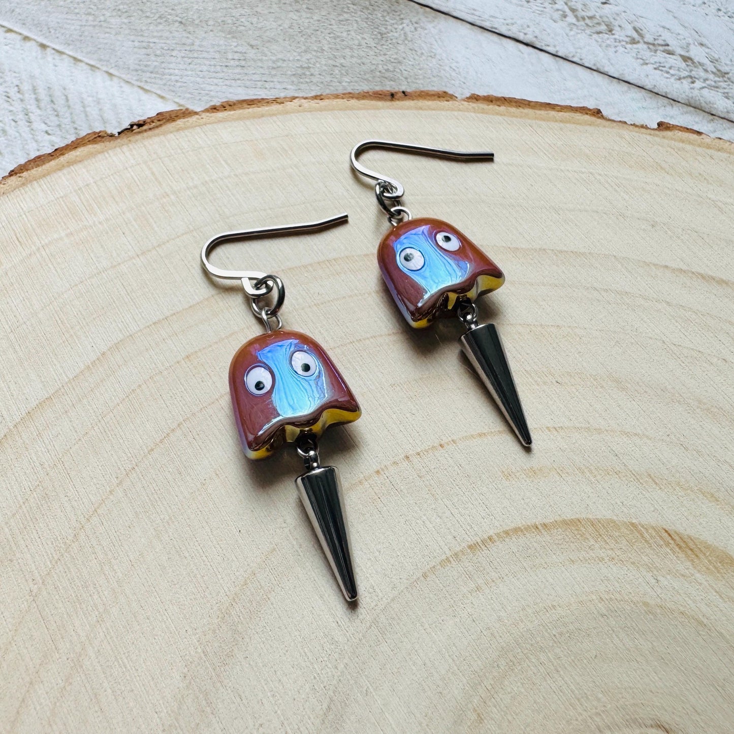 Ghost Earrings, Spike Earrings, Goth Earrings, Punk Jewelry Men, Witchy Gifts for Women Aesthetic, Halloween Gift for Women, Silver