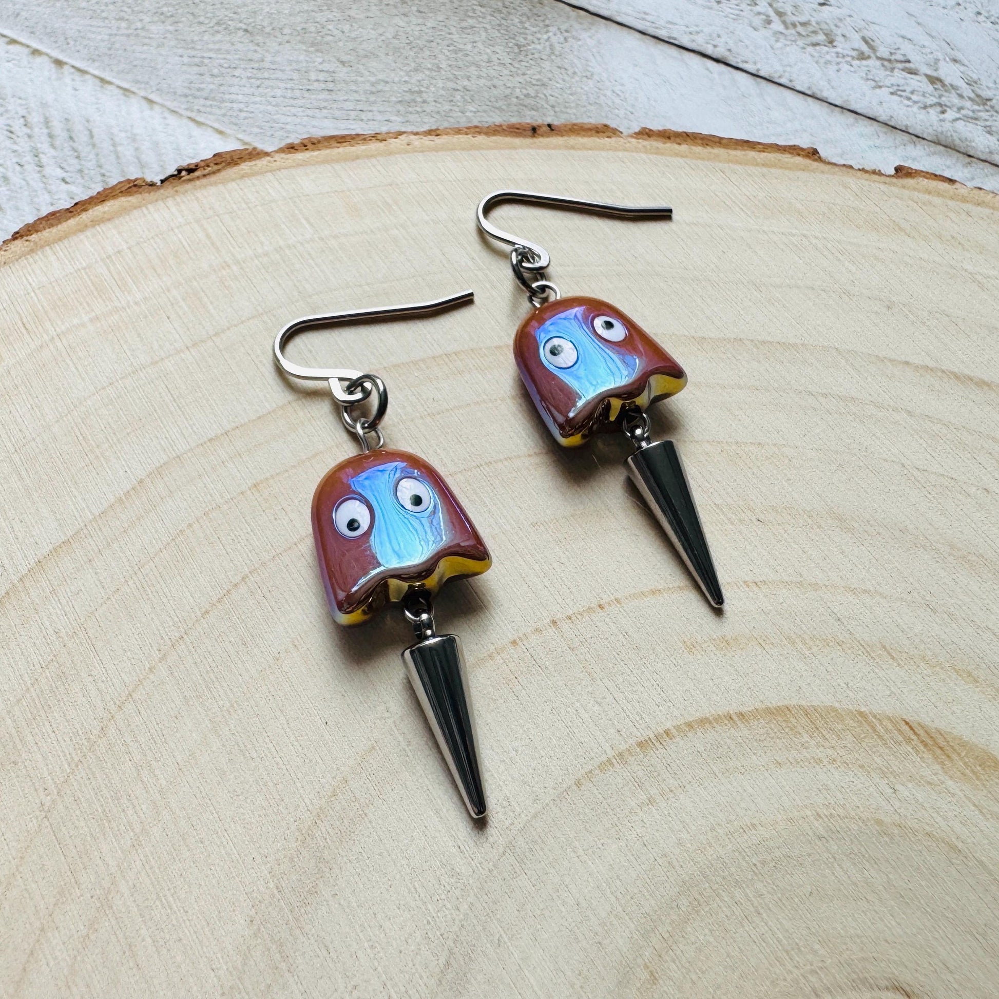 Ghost Earrings, Spike Earrings, Goth Earrings, Punk Jewelry Men, Witchy Gifts for Women Aesthetic, Halloween Gift for Women, Silver