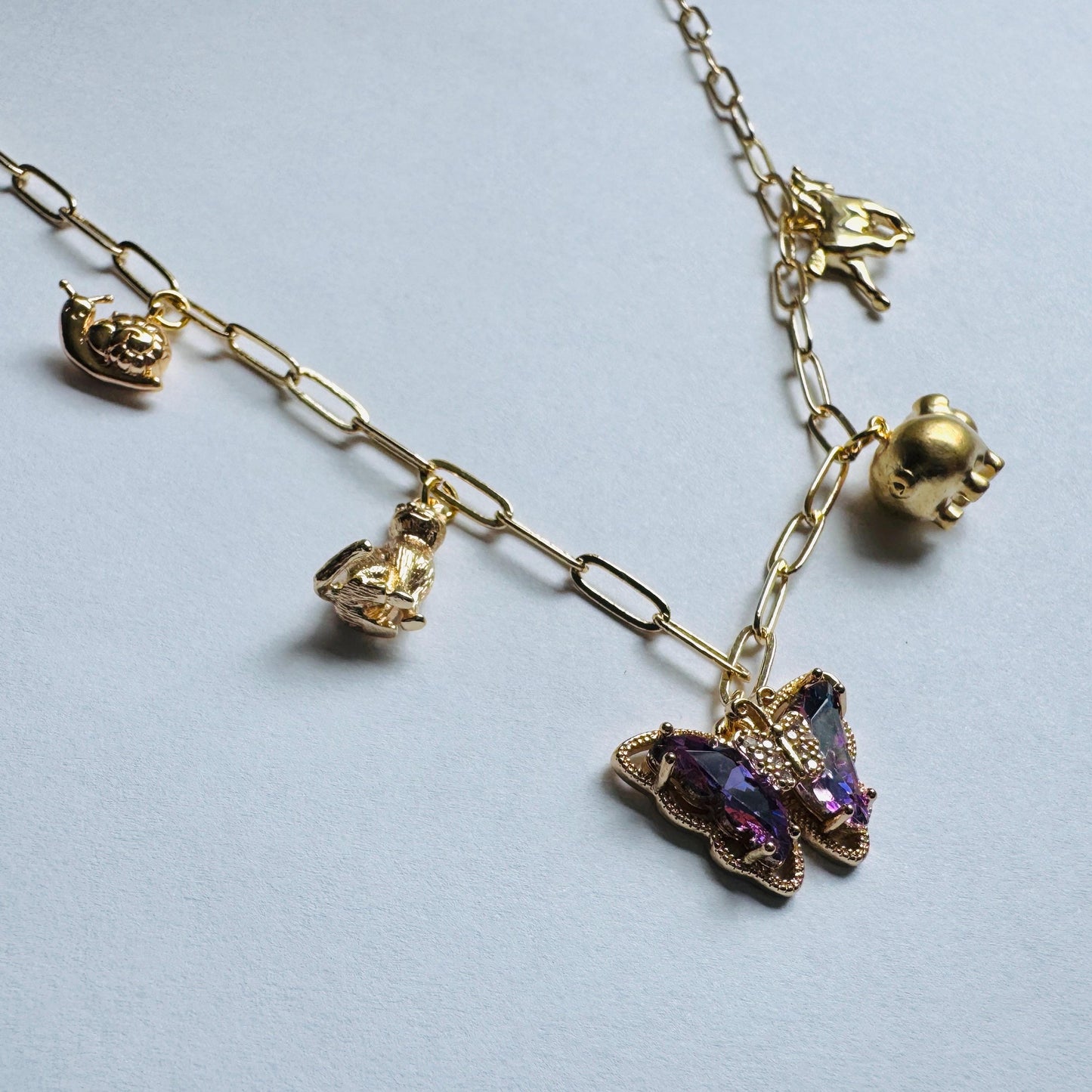 Gold Charm Necklace, Boho Necklace, Animal Necklace, Paperclip Chain, Trendy Necklace, Coquette Jewelry, Friend Gifts for Birthday