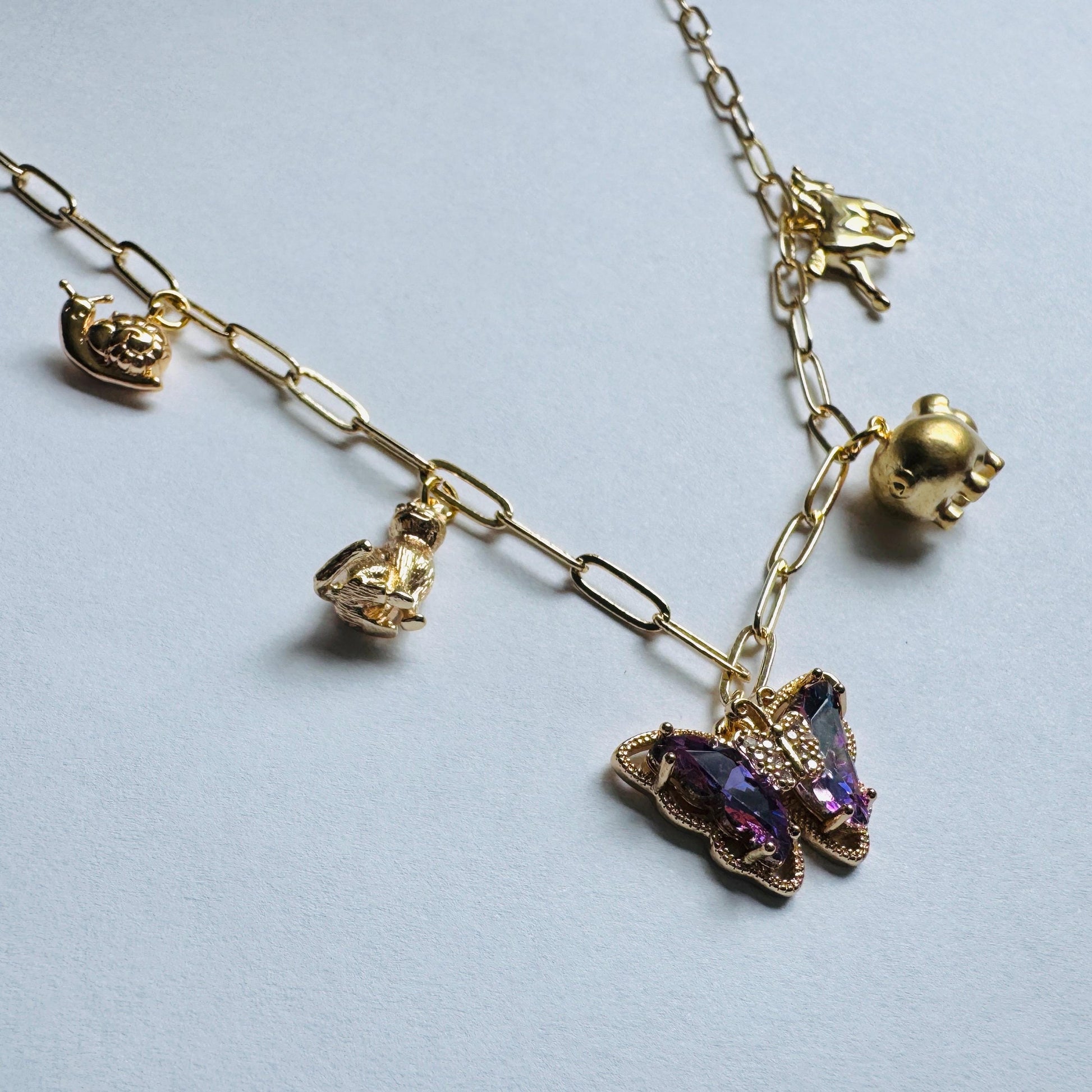 Gold Charm Necklace, Boho Necklace, Animal Necklace, Paperclip Chain, Trendy Necklace, Coquette Jewelry, Friend Gifts for Birthday