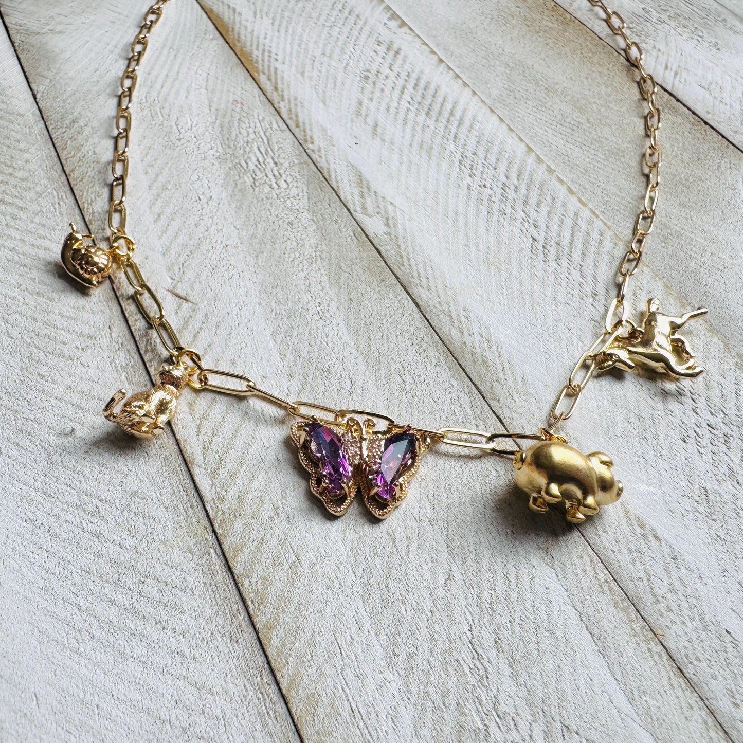 Gold Charm Necklace, Boho Necklace, Animal Necklace, Paperclip Chain, Trendy Necklace, Coquette Jewelry, Friend Gifts for Birthday