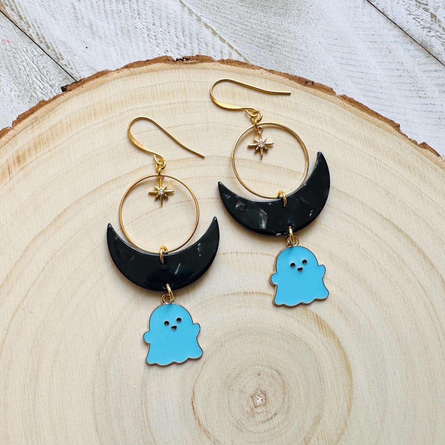 Ghost Earrings, Goth Earrings, Pastel Halloween, Crescent Moon Earrings, Punk Jewelry Men, Witchy Gifts for Women Aesthetic, Whimsical Gifts