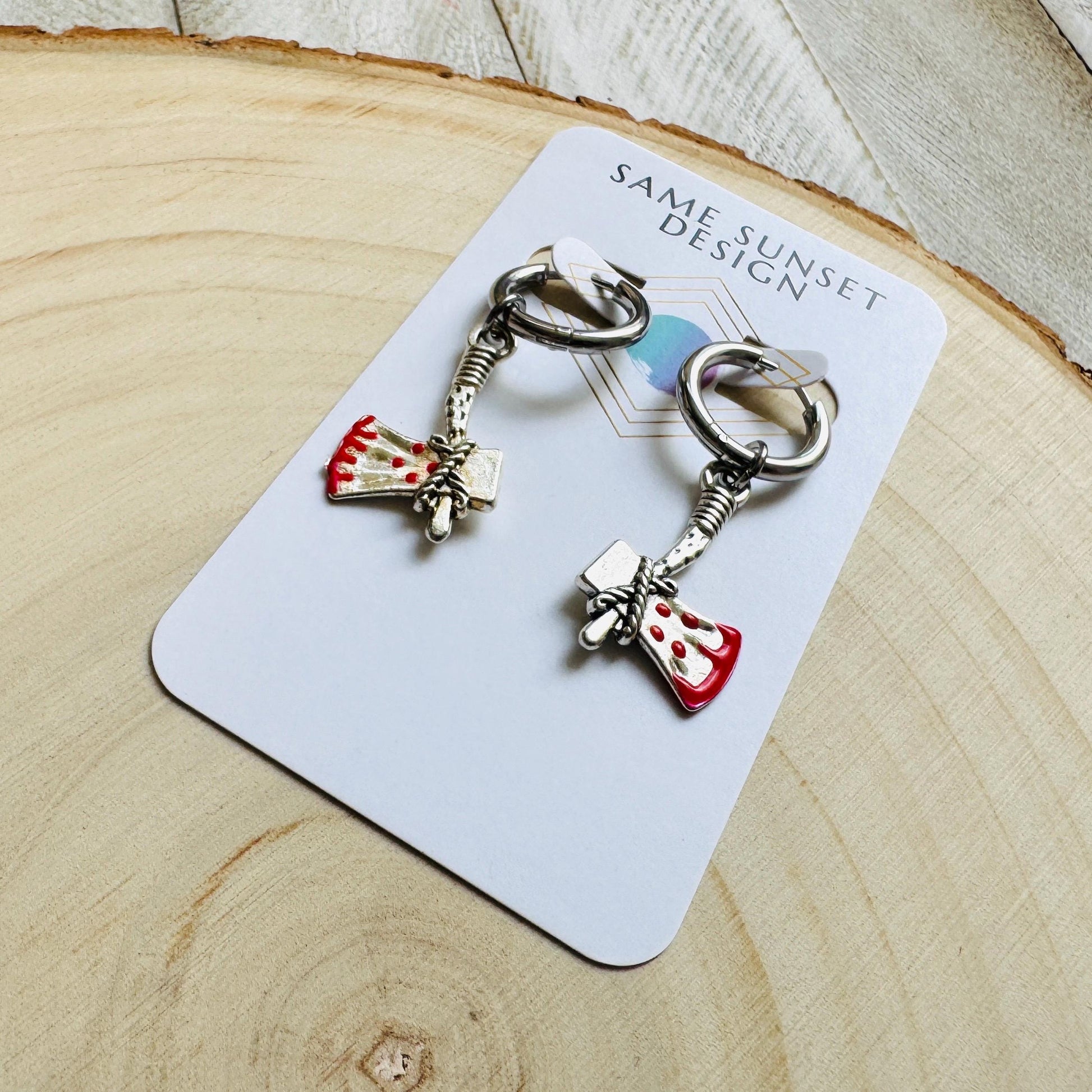 Axe Earrings, Huggie Hoop Earrings, Halloween Earrings Dangle, Goth Earrings, Punk Jewelry Men, Hoop Earrings, Punk Wedding, Metalhead