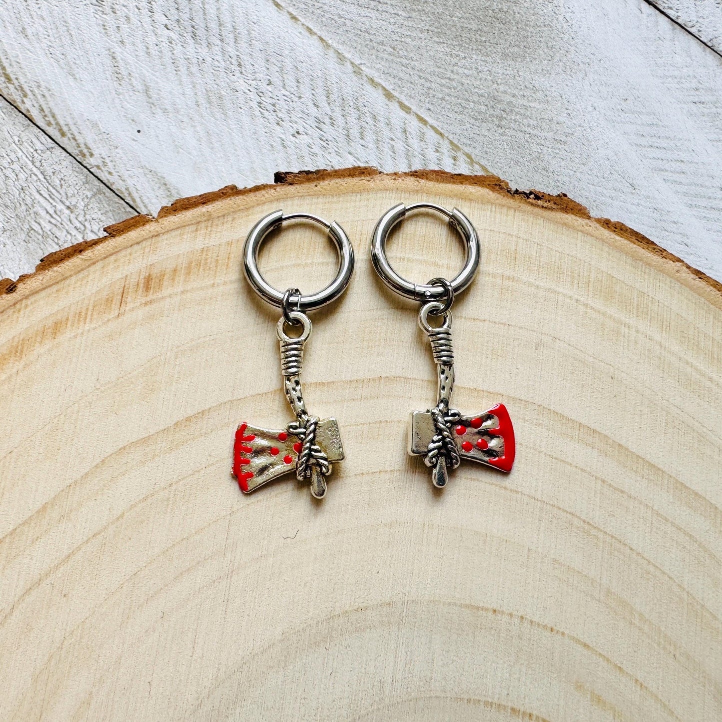 Axe Earrings, Huggie Hoop Earrings, Halloween Earrings Dangle, Goth Earrings, Punk Jewelry Men, Hoop Earrings, Punk Wedding, Metalhead