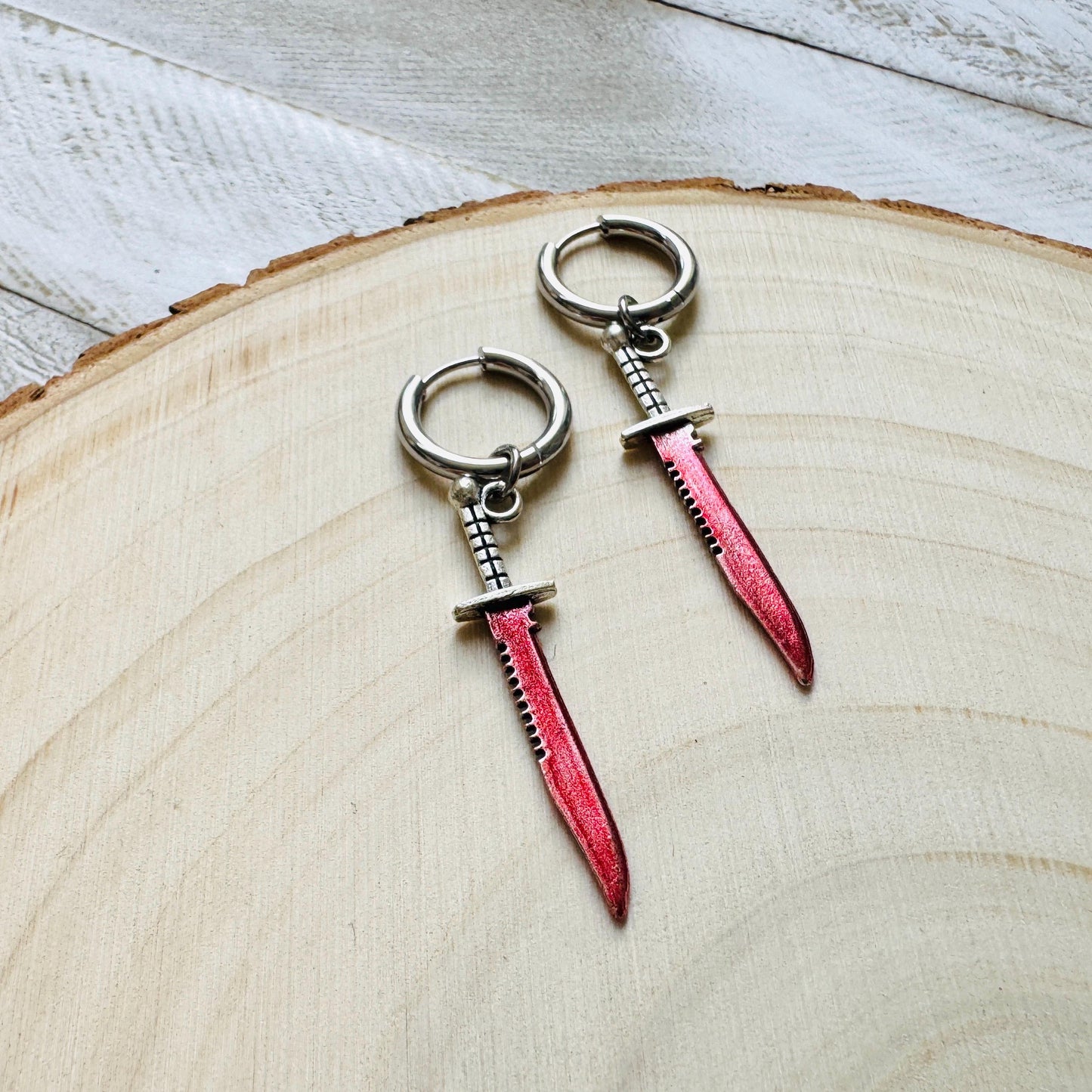 Knife Earrings, Huggie Hoop Earrings, Halloween Earrings Dangle, Goth Earrings, Punk Jewelry Men, Hoop Earrings, Punk Wedding, Metalhead