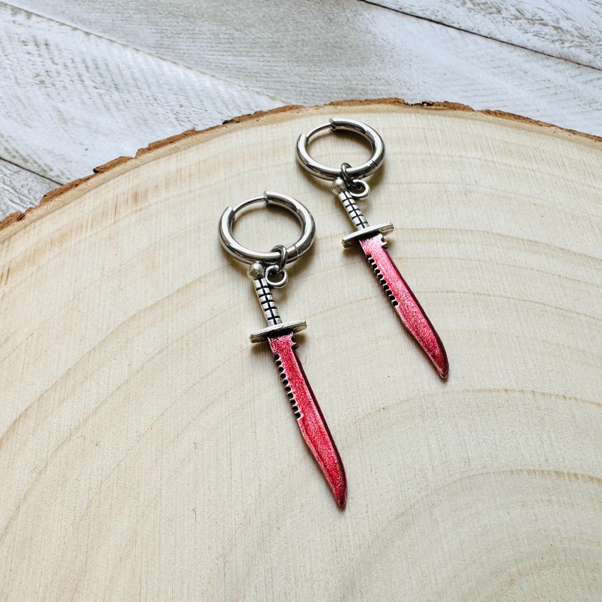 Knife Earrings, Huggie Hoop Earrings, Halloween Earrings Dangle, Goth Earrings, Punk Jewelry Men, Hoop Earrings, Punk Wedding, Metalhead