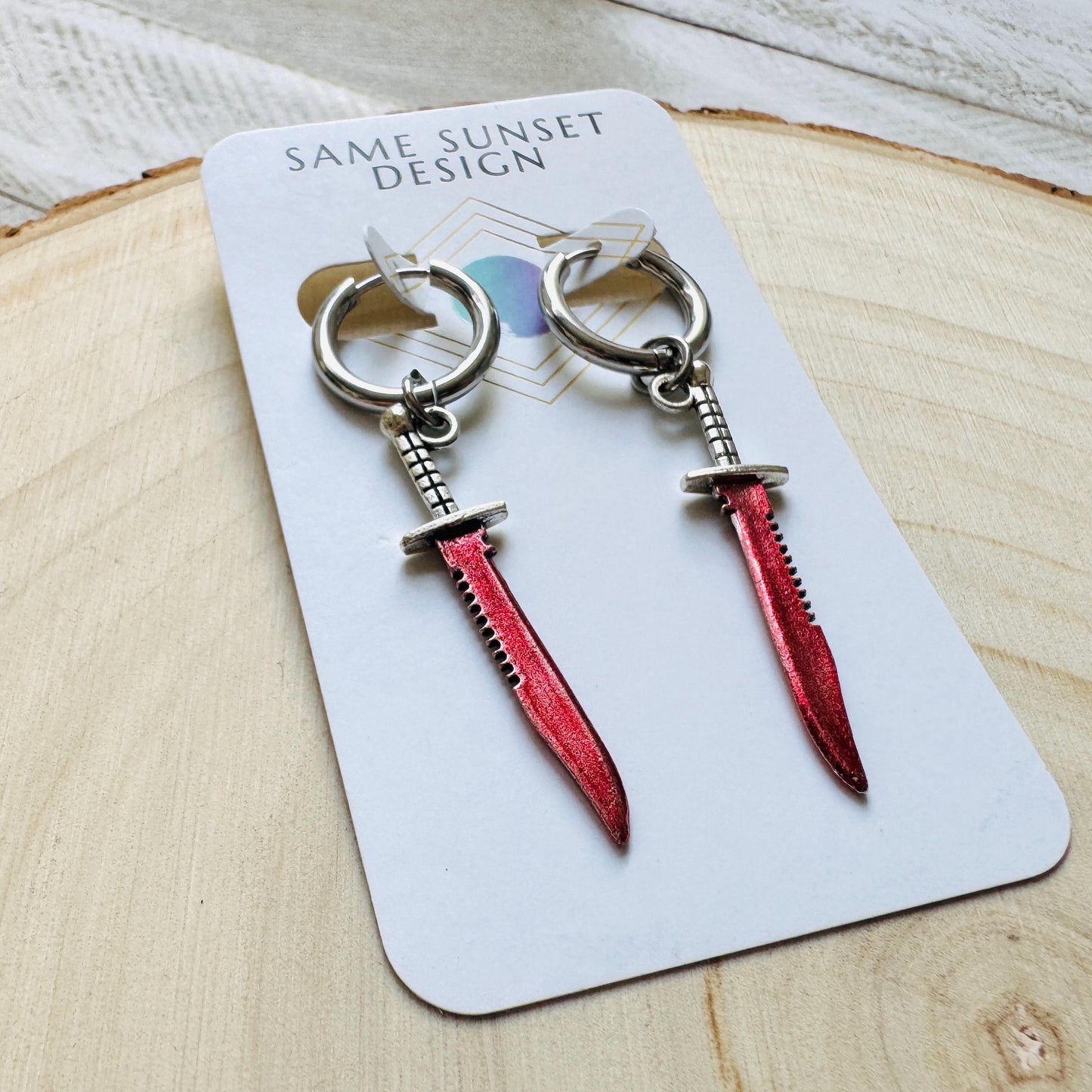 Knife Earrings, Huggie Hoop Earrings, Halloween Earrings Dangle, Goth Earrings, Punk Jewelry Men, Hoop Earrings, Punk Wedding, Metalhead