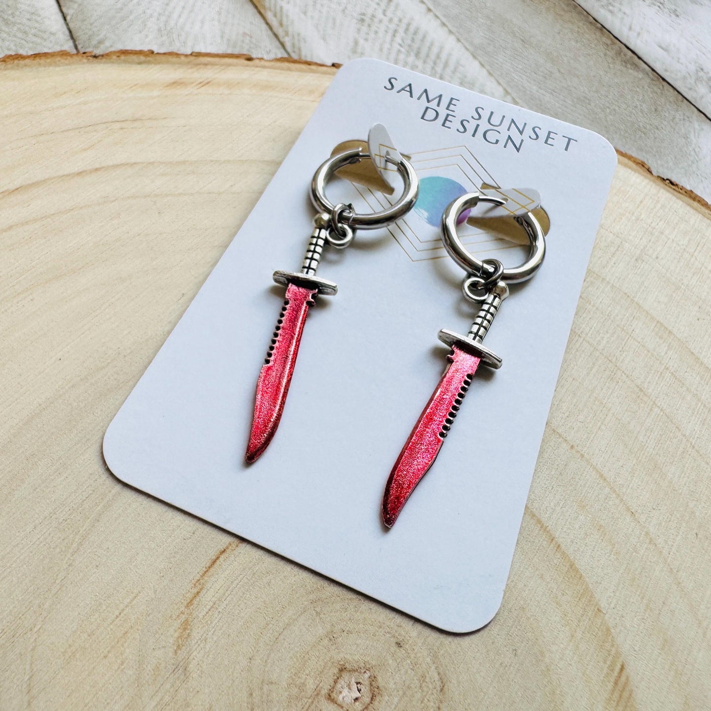 Knife Earrings, Huggie Hoop Earrings, Halloween Earrings Dangle, Goth Earrings, Punk Jewelry Men, Hoop Earrings, Punk Wedding, Metalhead