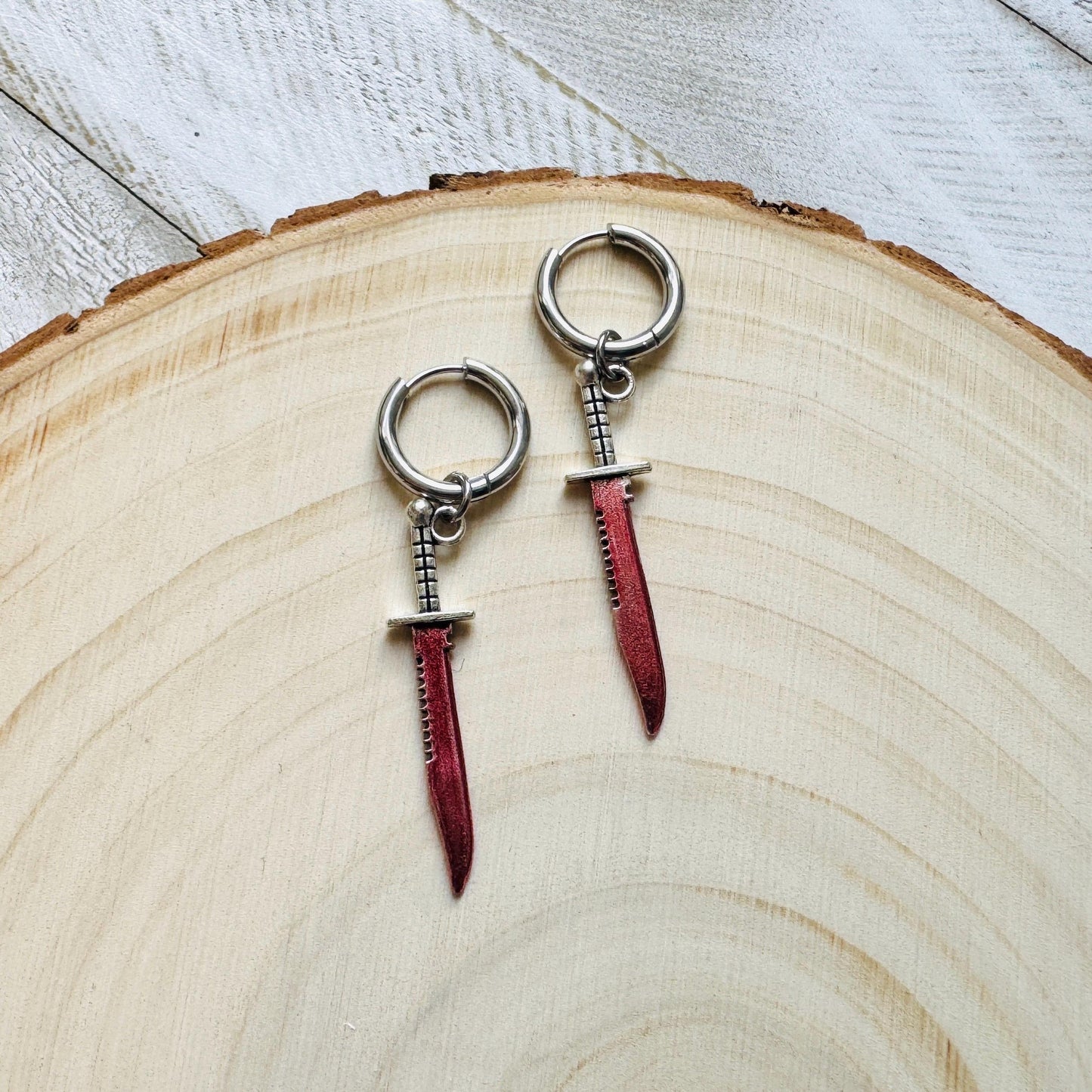 Knife Earrings, Huggie Hoop Earrings, Halloween Earrings Dangle, Goth Earrings, Punk Jewelry Men, Hoop Earrings, Punk Wedding, Metalhead