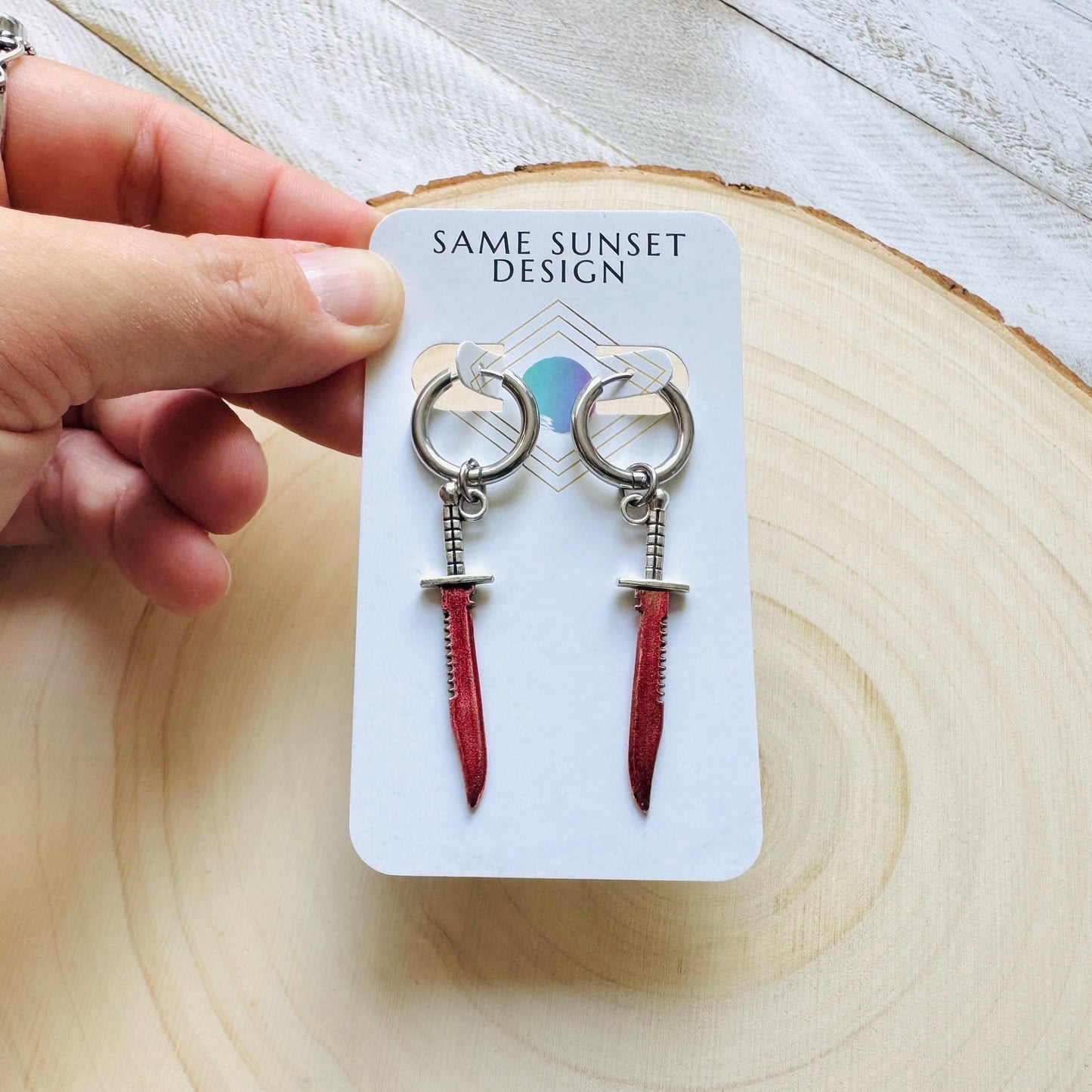 Knife Earrings, Huggie Hoop Earrings, Halloween Earrings Dangle, Goth Earrings, Punk Jewelry Men, Hoop Earrings, Punk Wedding, Metalhead