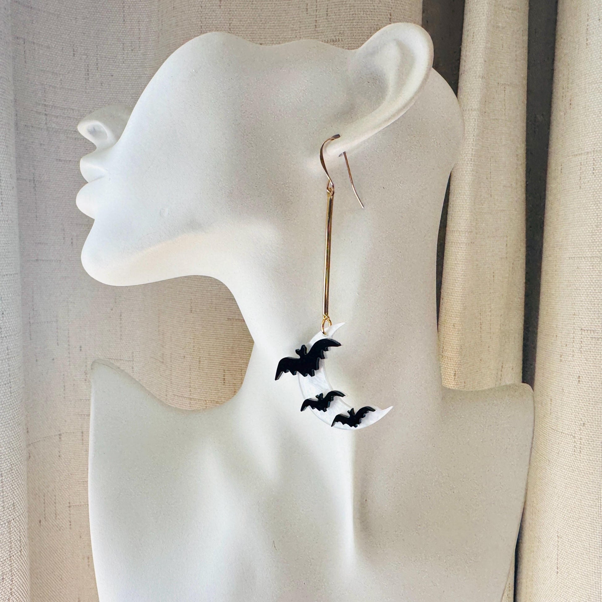 Bat Earrings, Geometric Earrings, Witchy Earrings, Moon Earrings Dangle, Whimsical Halloween, Friends Gifts for Women, Kawaii Gifts, Cute