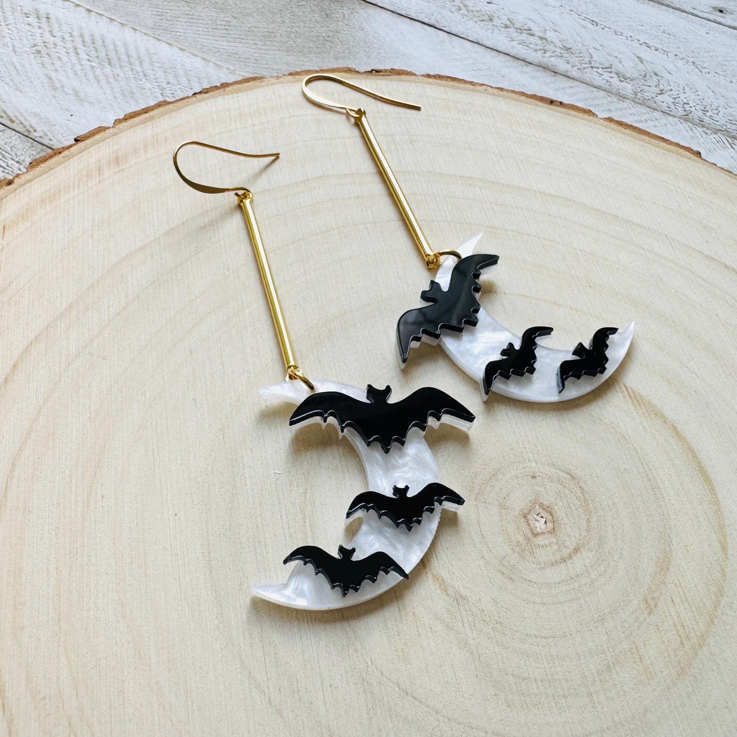 Bat Earrings, Geometric Earrings, Witchy Earrings, Moon Earrings Dangle, Whimsical Halloween, Friends Gifts for Women, Kawaii Gifts, Cute