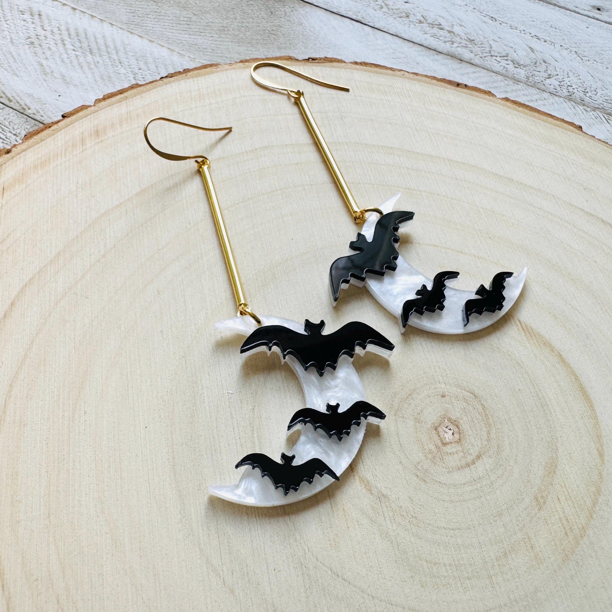 Bat Earrings, Geometric Earrings, Witchy Earrings, Moon Earrings Dangle, Whimsical Halloween, Friends Gifts for Women, Kawaii Gifts, Cute