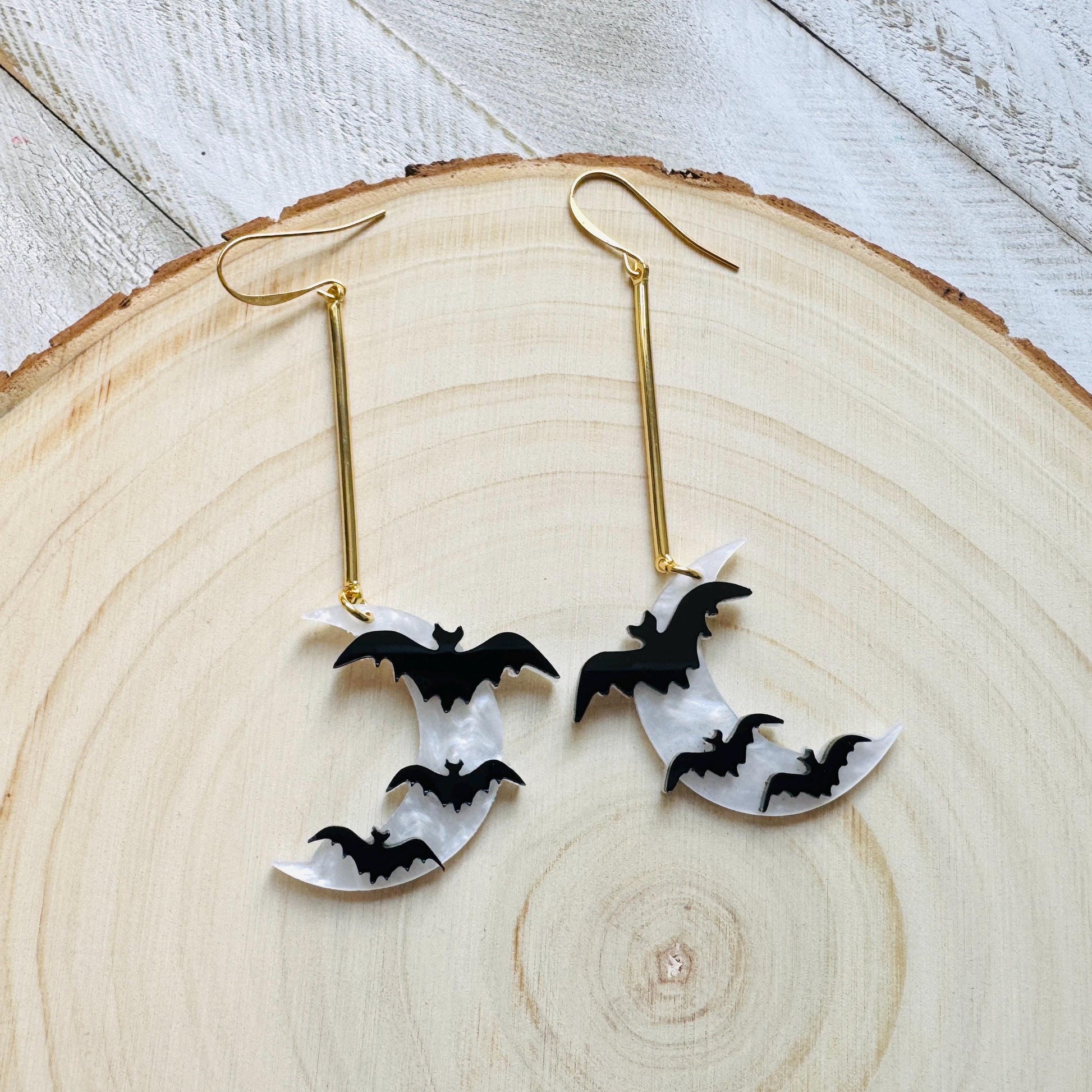 Bat Earrings, Geometric Earrings, Witchy Earrings, Moon Earrings Dangle, Whimsical Halloween, Friends Gifts for Women, Kawaii Gifts, Cute