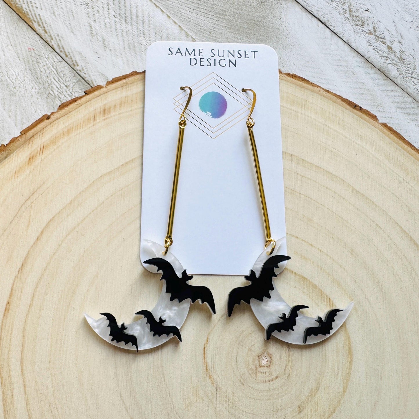 Bat Earrings, Geometric Earrings, Witchy Earrings, Moon Earrings Dangle, Whimsical Halloween, Friends Gifts for Women, Kawaii Gifts, Cute