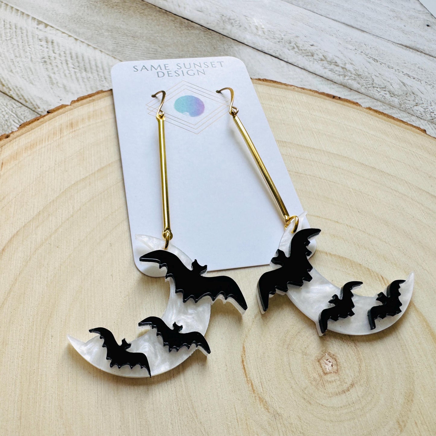 Bat Earrings, Geometric Earrings, Witchy Earrings, Moon Earrings Dangle, Whimsical Halloween, Friends Gifts for Women, Kawaii Gifts, Cute