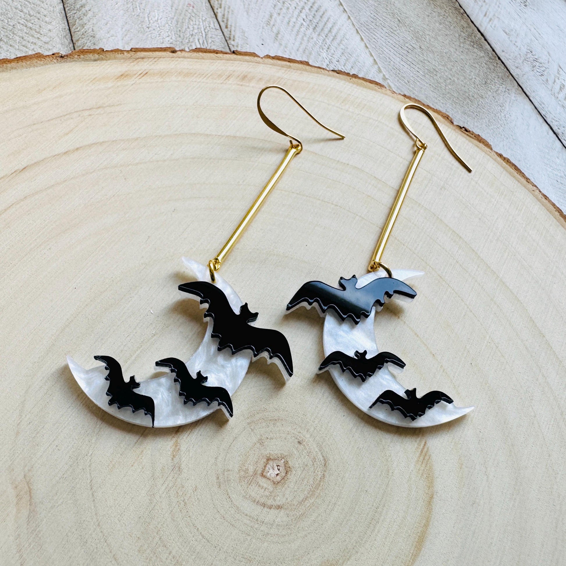 Bat Earrings, Geometric Earrings, Witchy Earrings, Moon Earrings Dangle, Whimsical Halloween, Friends Gifts for Women, Kawaii Gifts, Cute