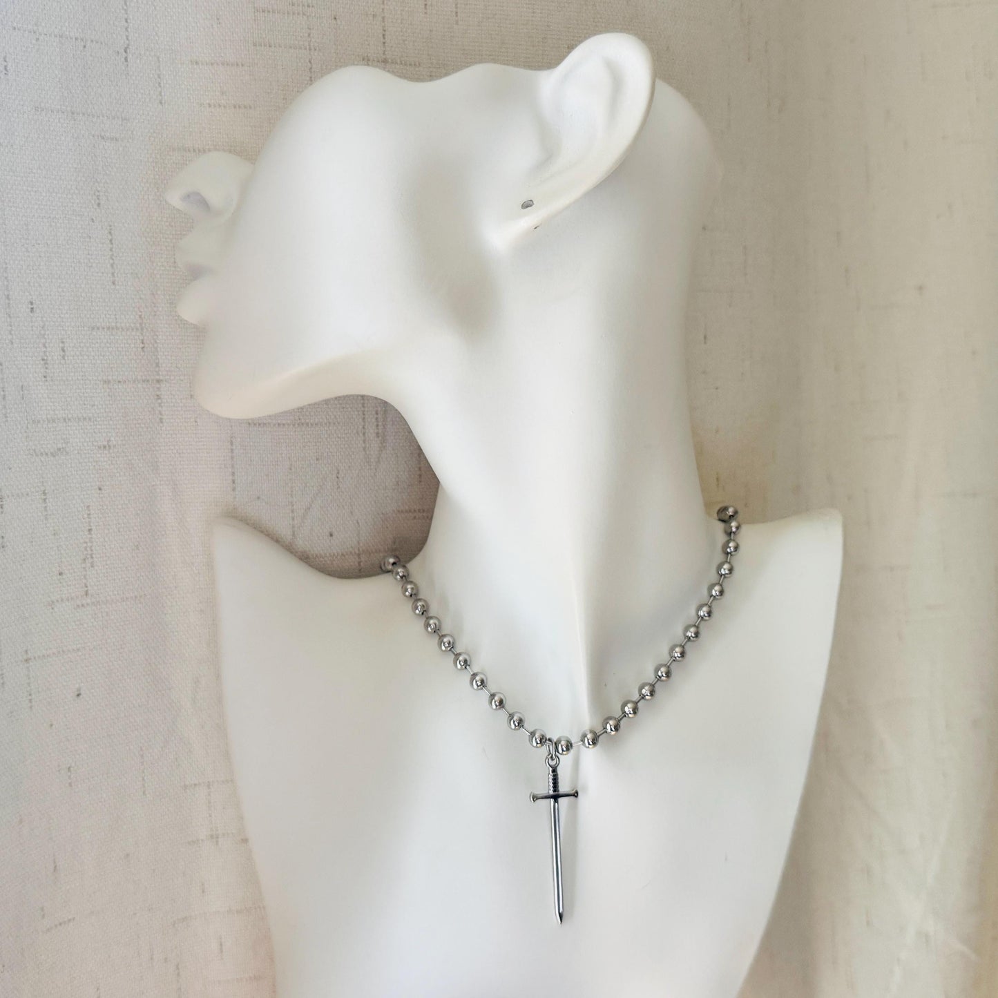 Sword Necklace, Ball Chain Necklace, Goth Necklace, Punk Necklace, Trendy Jewelry, Festival Jewelry, Friend Gifts for Daughter, Stainless