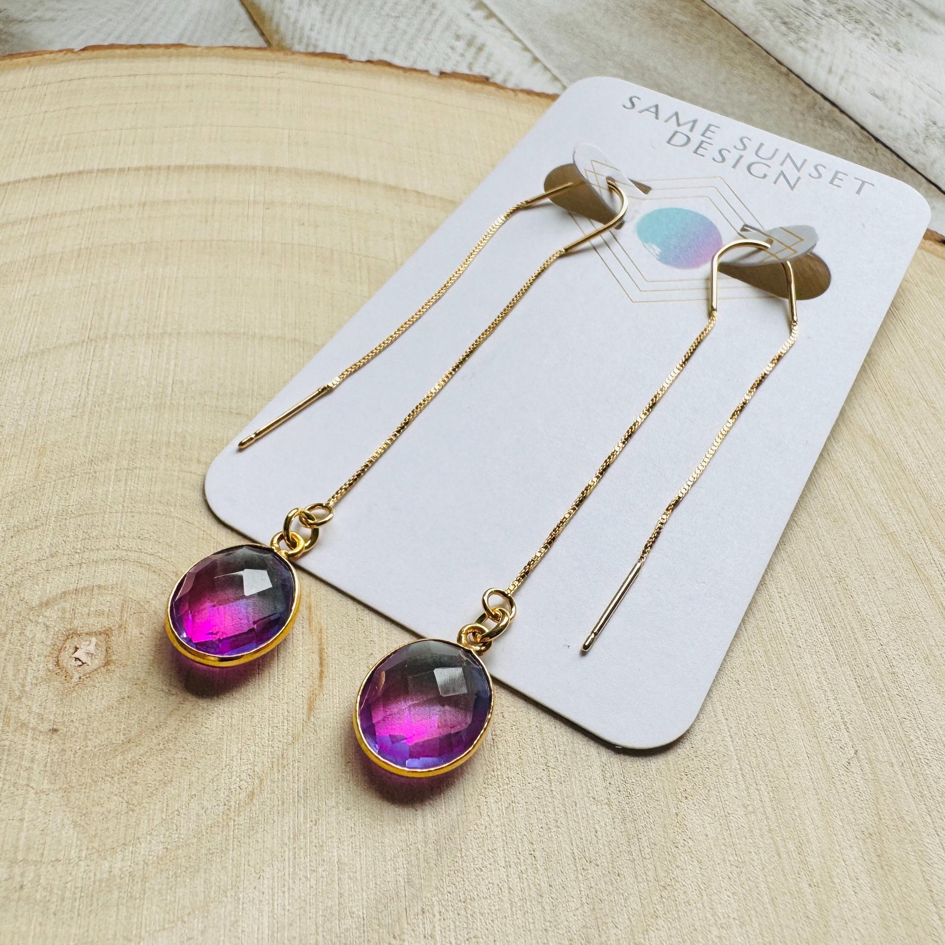 Quartz Earrings, Threader Earrings, Pink Earrings, Fun Earrings, Trendy Jewelry, Wedding Jewelry, Minimalistic Bridesmaid Gift for Her