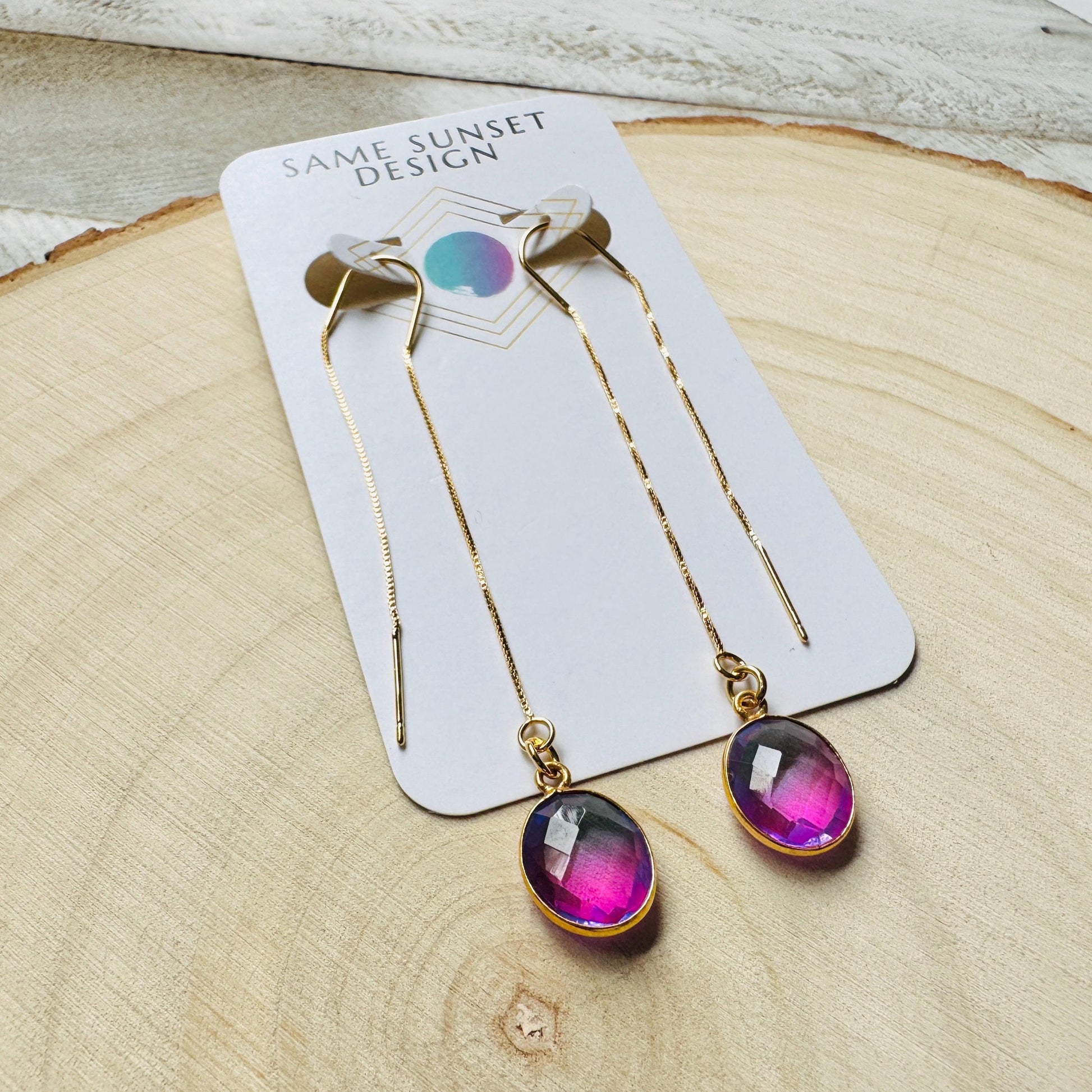 Quartz Earrings, Threader Earrings, Pink Earrings, Fun Earrings, Trendy Jewelry, Wedding Jewelry, Minimalistic Bridesmaid Gift for Her