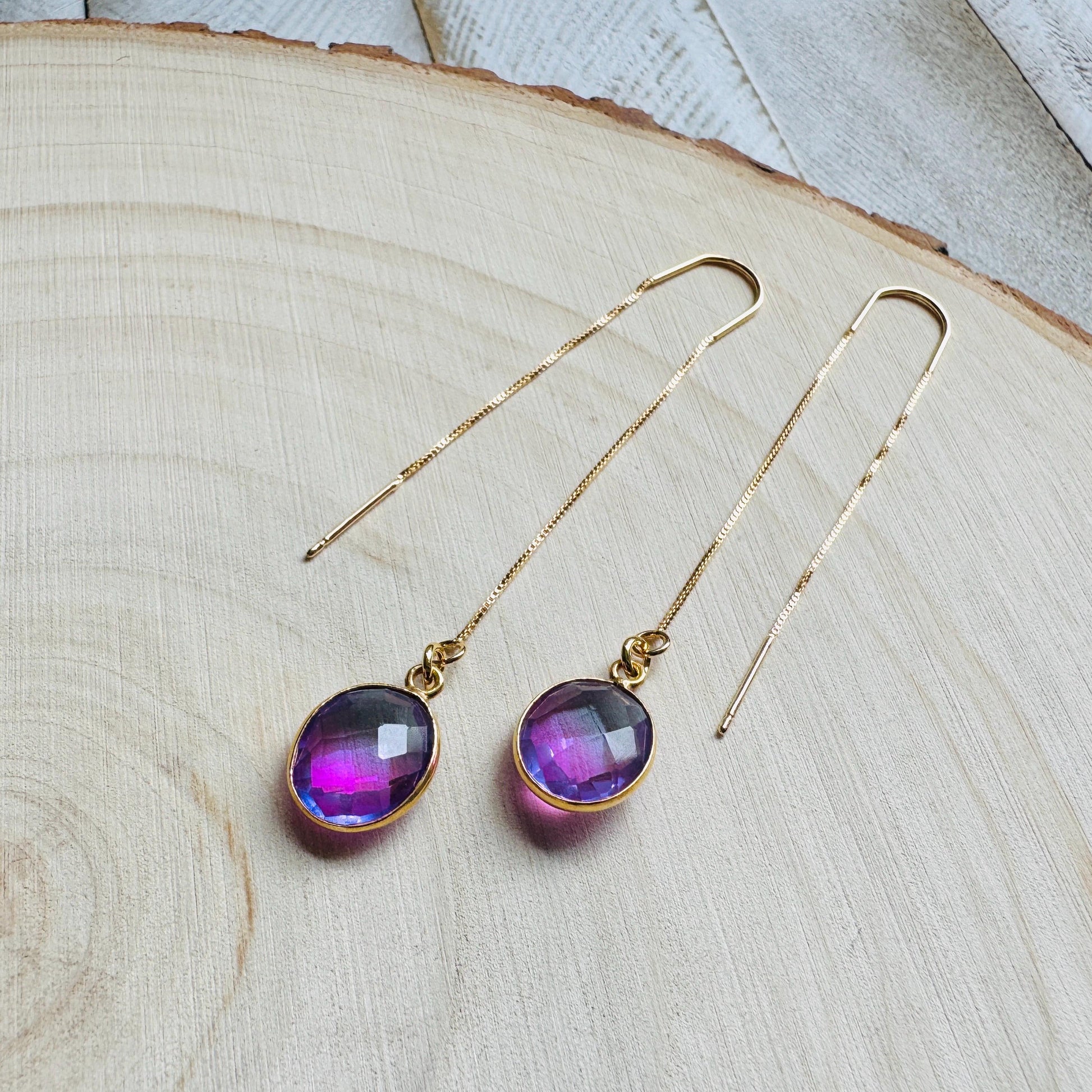 Quartz Earrings, Threader Earrings, Pink Earrings, Fun Earrings, Trendy Jewelry, Wedding Jewelry, Minimalistic Bridesmaid Gift for Her