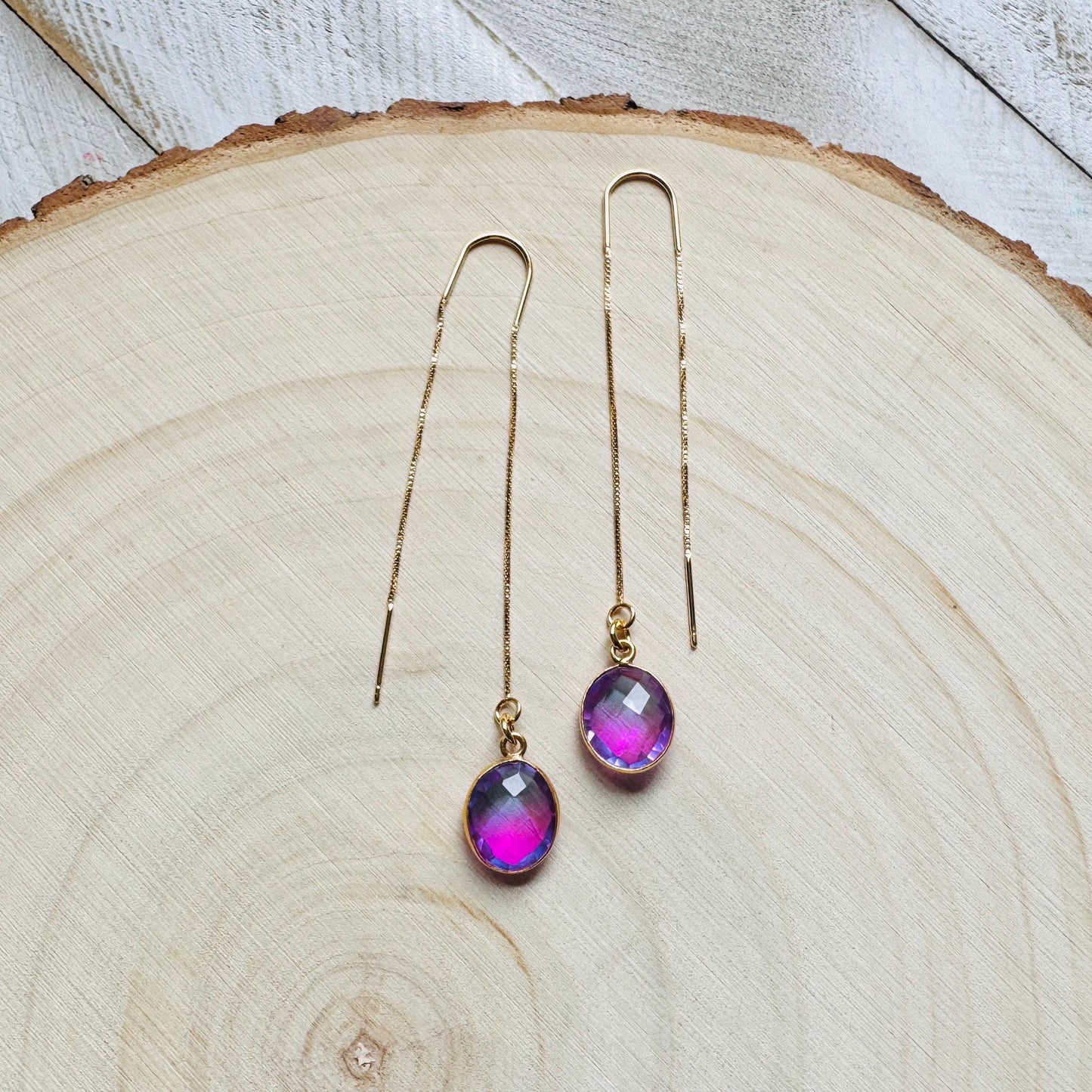 Quartz Earrings, Threader Earrings, Pink Earrings, Fun Earrings, Trendy Jewelry, Wedding Jewelry, Minimalistic Bridesmaid Gift for Her