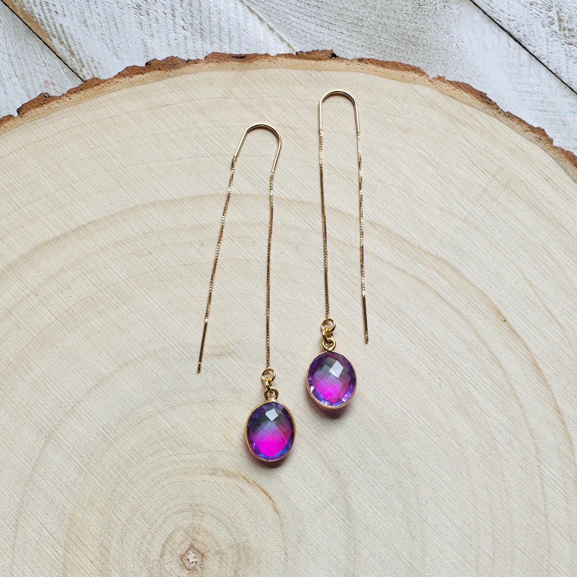 Quartz Earrings, Threader Earrings, Pink Earrings, Fun Earrings, Trendy Jewelry, Wedding Jewelry, Minimalistic Bridesmaid Gift for Her
