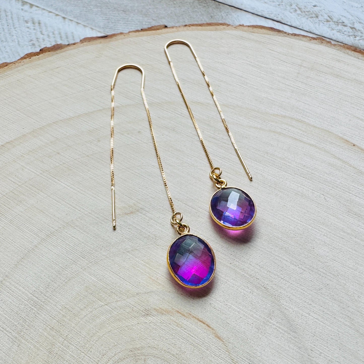 Quartz Earrings, Threader Earrings, Pink Earrings, Fun Earrings, Trendy Jewelry, Wedding Jewelry, Minimalistic Bridesmaid Gift for Her