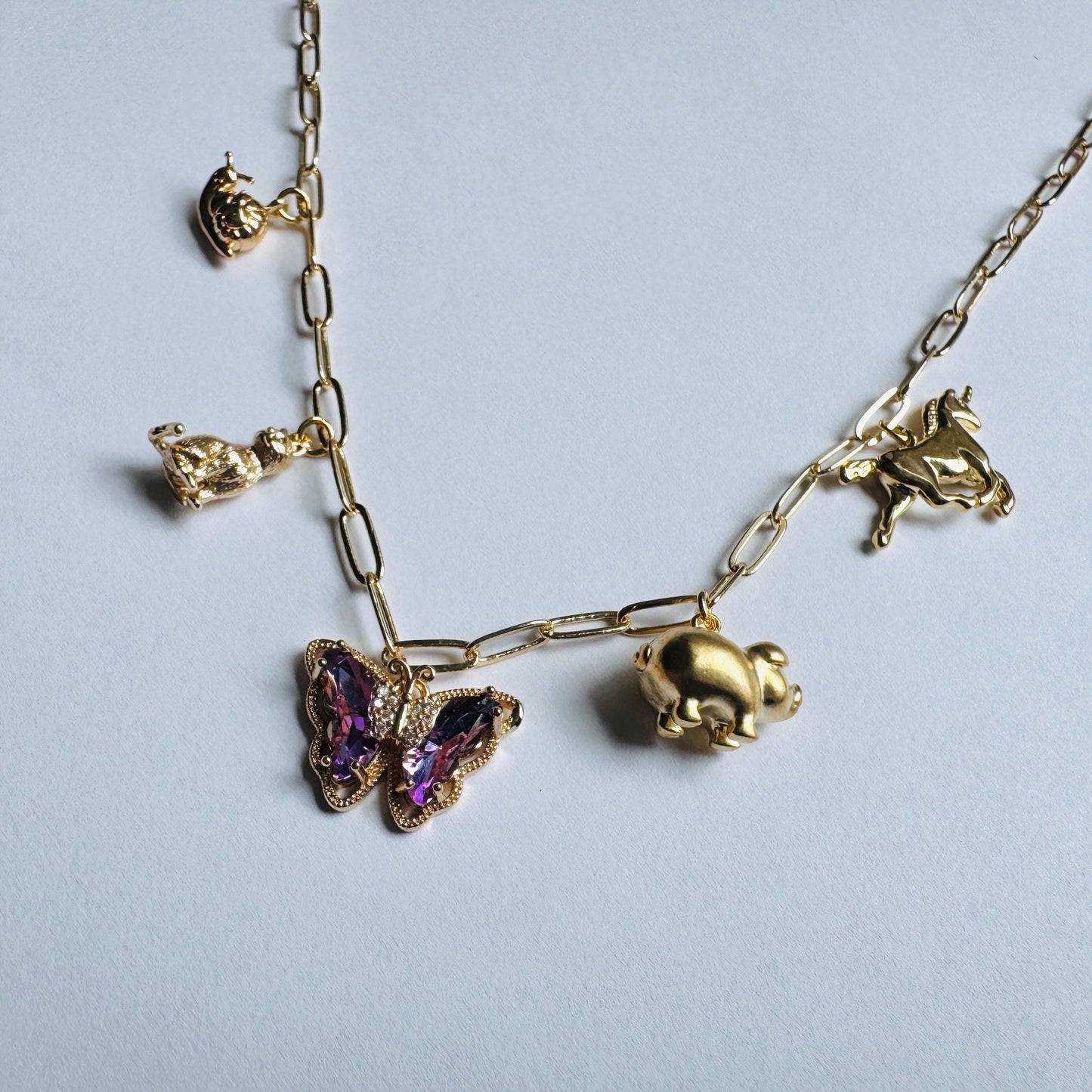Gold Charm Necklace, Boho Necklace, Animal Necklace, Paperclip Chain, Trendy Necklace, Coquette Jewelry, Friend Gifts for Birthday