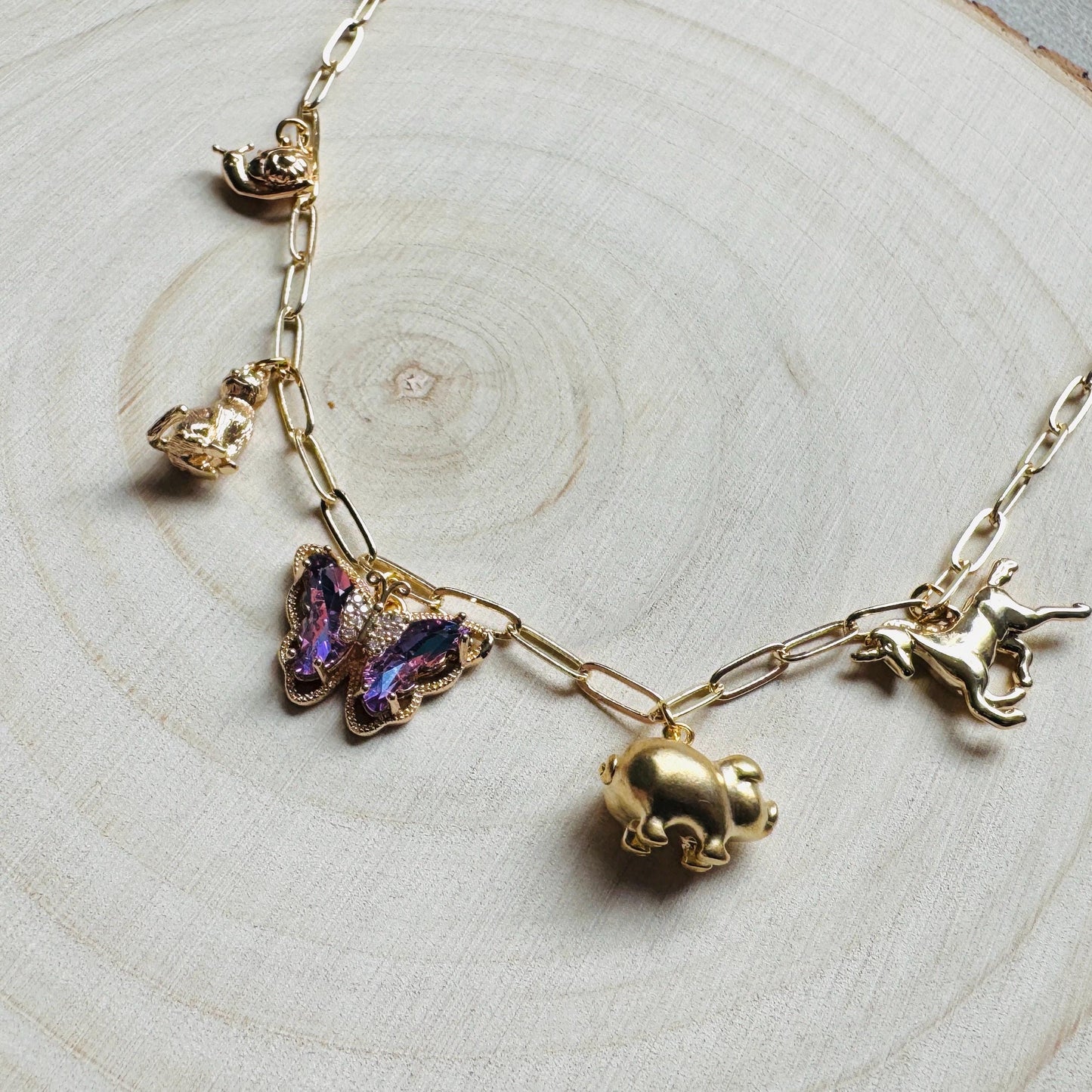Gold Charm Necklace, Boho Necklace, Animal Necklace, Paperclip Chain, Trendy Necklace, Coquette Jewelry, Friend Gifts for Birthday