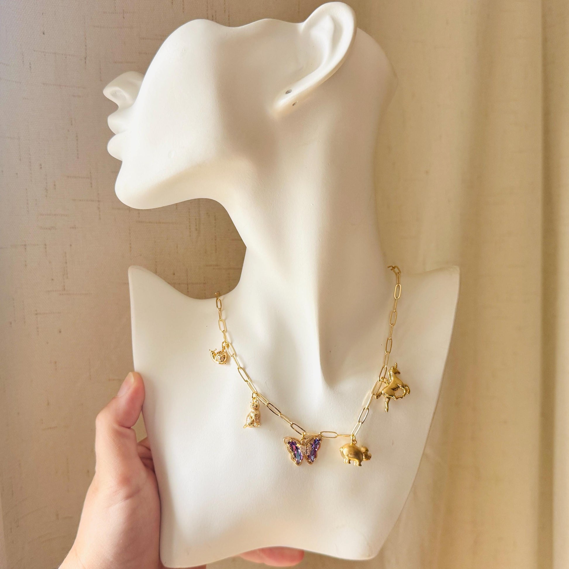 Gold Charm Necklace, Boho Necklace, Animal Necklace, Paperclip Chain, Trendy Necklace, Coquette Jewelry, Friend Gifts for Birthday