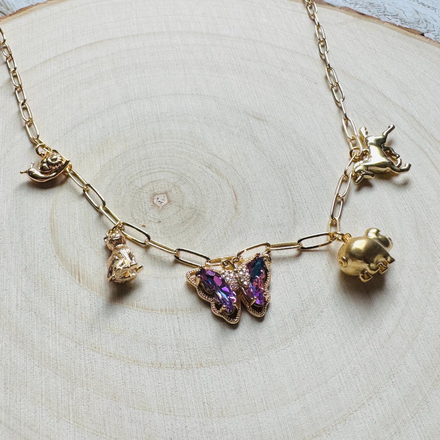 Gold Charm Necklace, Boho Necklace, Animal Necklace, Paperclip Chain, Trendy Necklace, Coquette Jewelry, Friend Gifts for Birthday