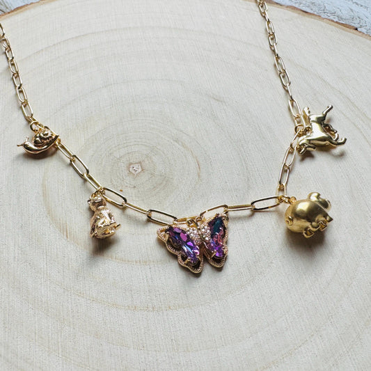 Gold Charm Necklace, Boho Necklace, Animal Necklace, Paperclip Chain, Trendy Necklace, Coquette Jewelry, Friend Gifts for Birthday
