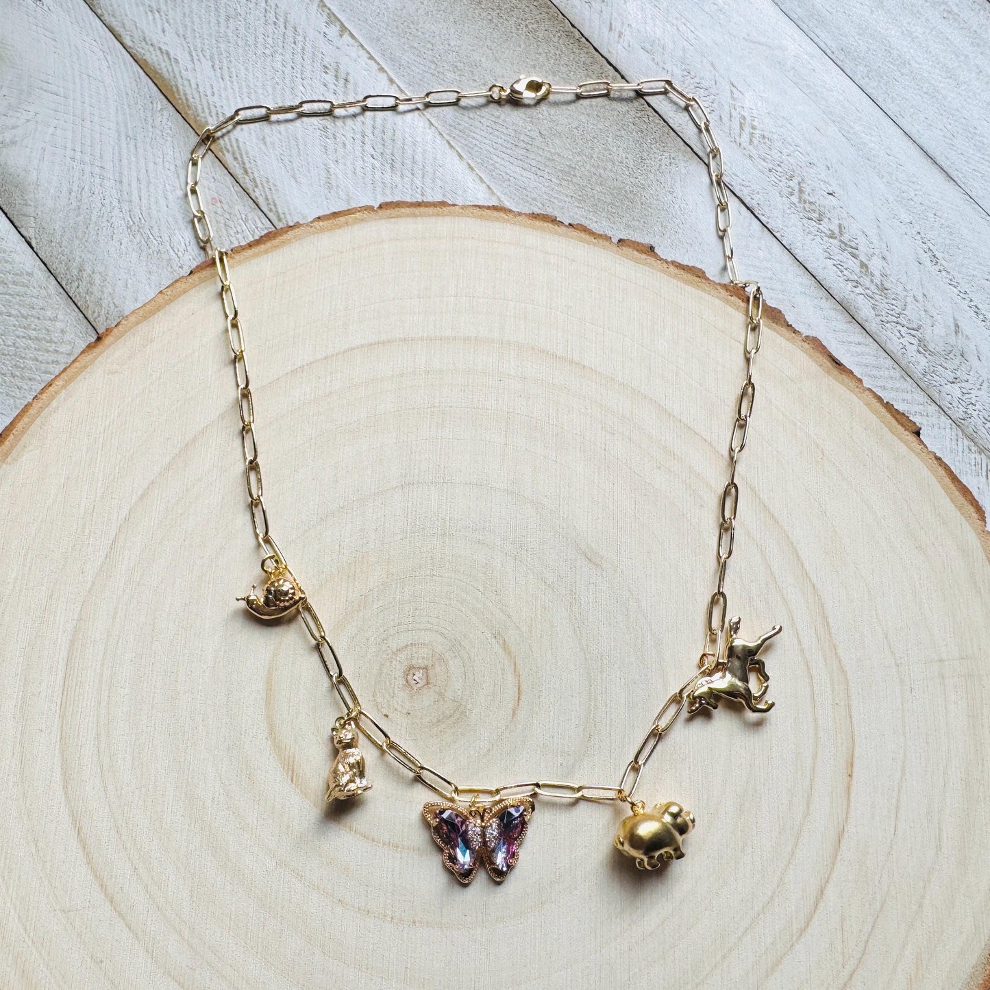 Gold Charm Necklace, Boho Necklace, Animal Necklace, Paperclip Chain, Trendy Necklace, Coquette Jewelry, Friend Gifts for Birthday