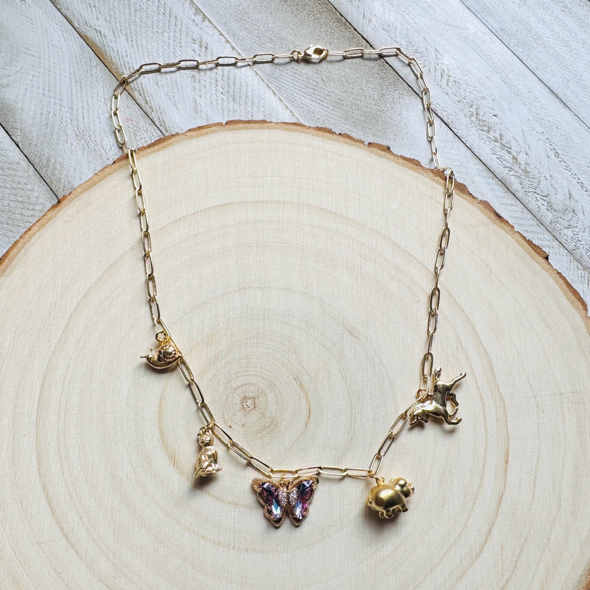 Gold Charm Necklace, Boho Necklace, Animal Necklace, Paperclip Chain, Trendy Necklace, Coquette Jewelry, Friend Gifts for Birthday