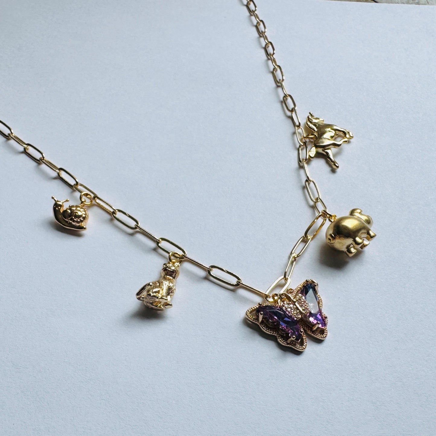 Gold Charm Necklace, Boho Necklace, Animal Necklace, Paperclip Chain, Trendy Necklace, Coquette Jewelry, Friend Gifts for Birthday