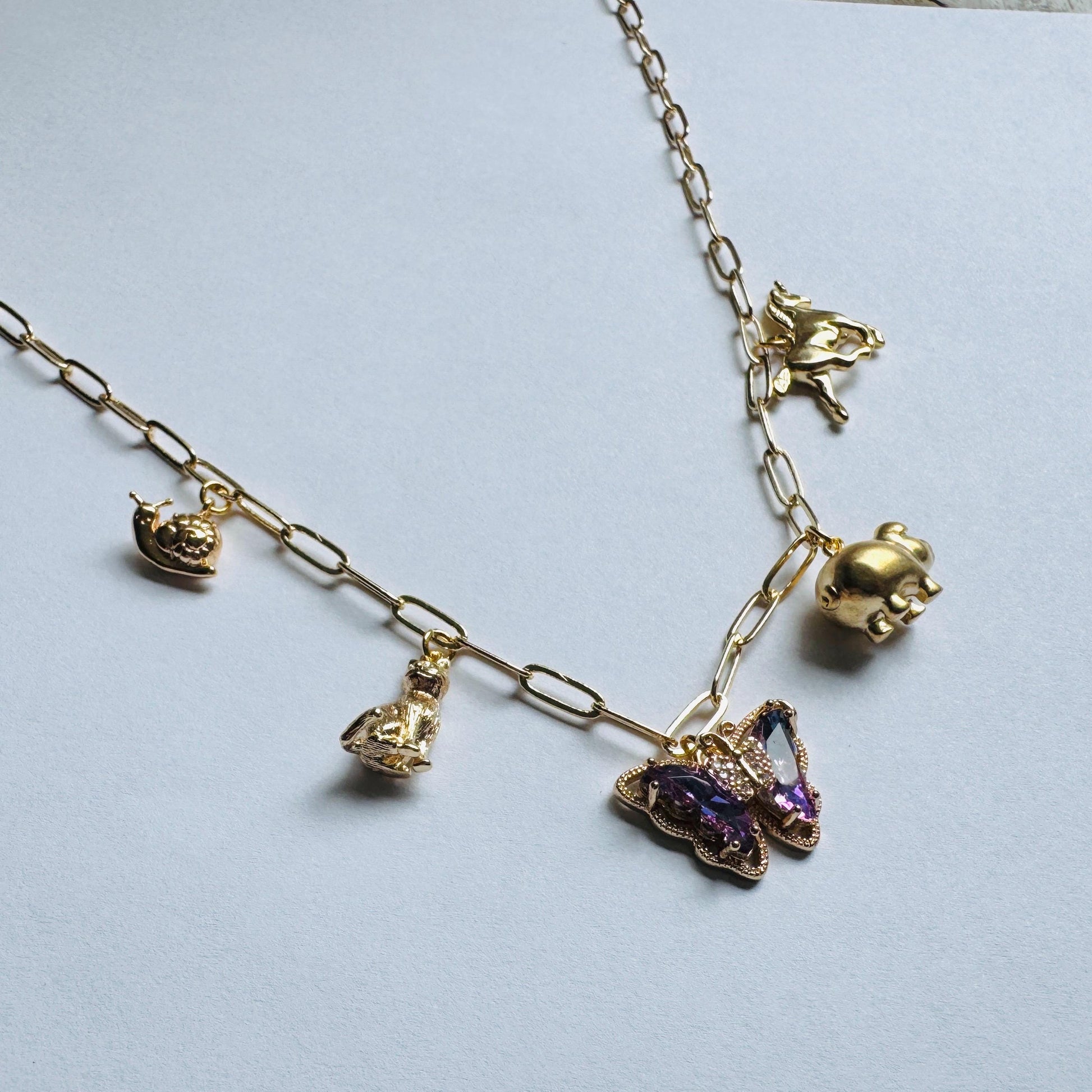 Gold Charm Necklace, Boho Necklace, Animal Necklace, Paperclip Chain, Trendy Necklace, Coquette Jewelry, Friend Gifts for Birthday