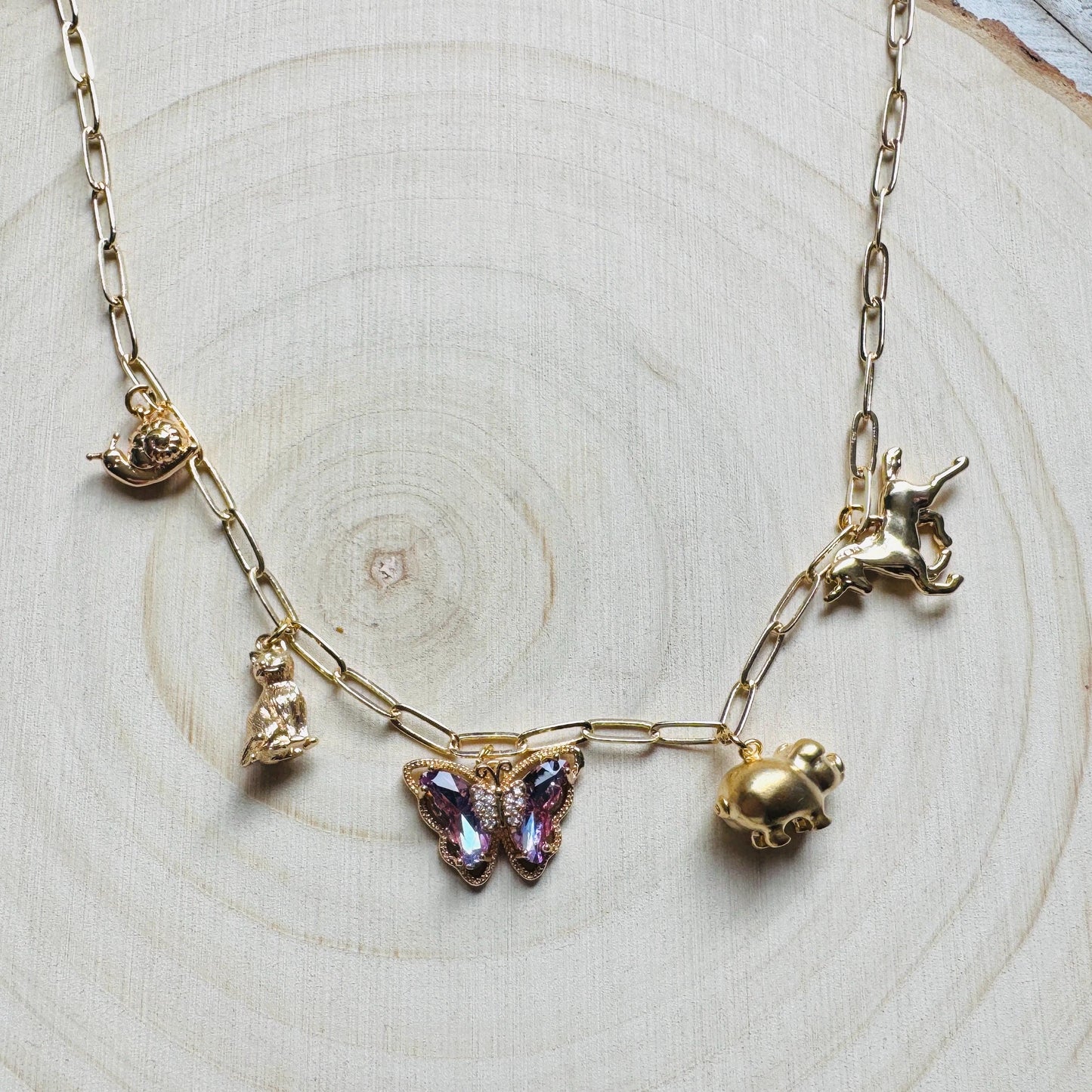 Gold Charm Necklace, Boho Necklace, Animal Necklace, Paperclip Chain, Trendy Necklace, Coquette Jewelry, Friend Gifts for Birthday
