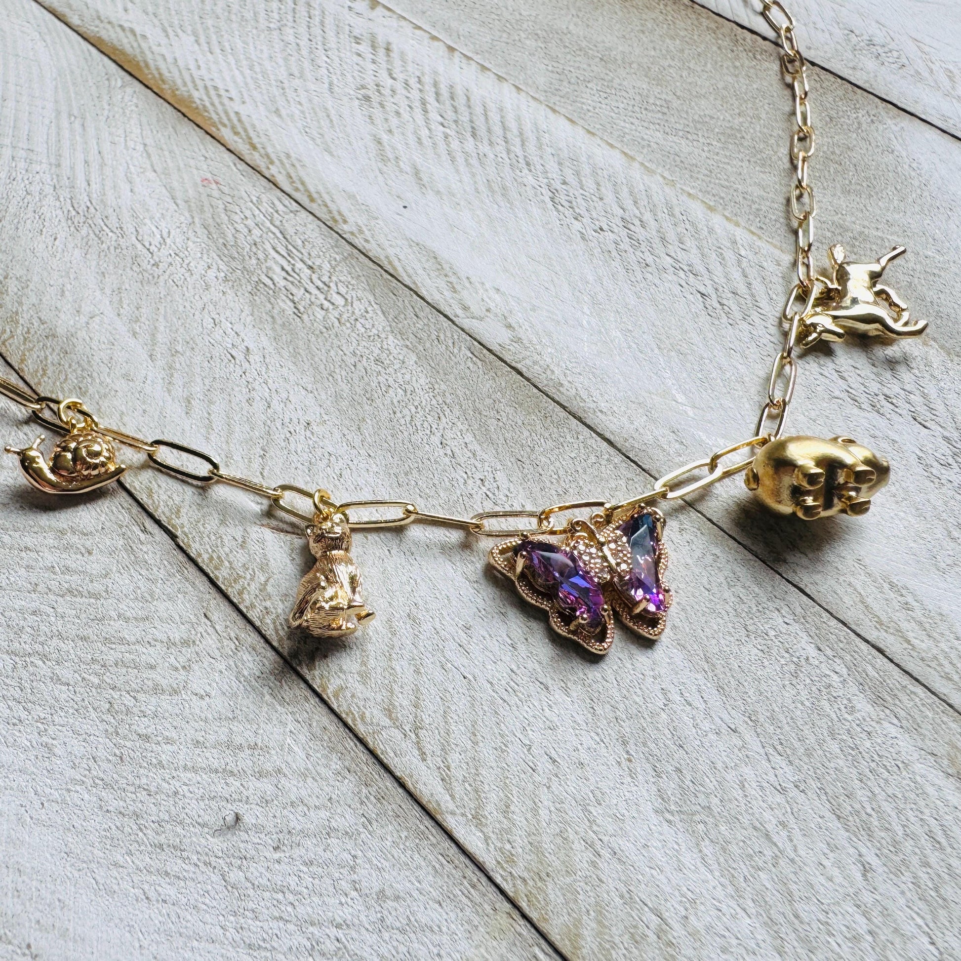 Gold Charm Necklace, Boho Necklace, Animal Necklace, Paperclip Chain, Trendy Necklace, Coquette Jewelry, Friend Gifts for Birthday