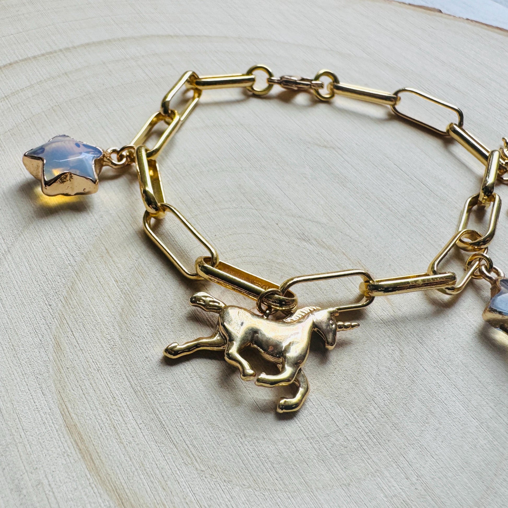 Chain Bracelet, Unicorn Bracelet, Star Bracelet, Chunky Gold Bracelet, Charm Bracelet, Trendy Jewelry, Friend Gifts For Birthday, Boho Chic