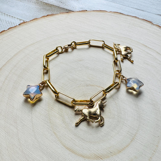 Chain Bracelet, Unicorn Bracelet, Star Bracelet, Chunky Gold Bracelet, Charm Bracelet, Trendy Jewelry, Friend Gifts For Birthday, Boho Chic