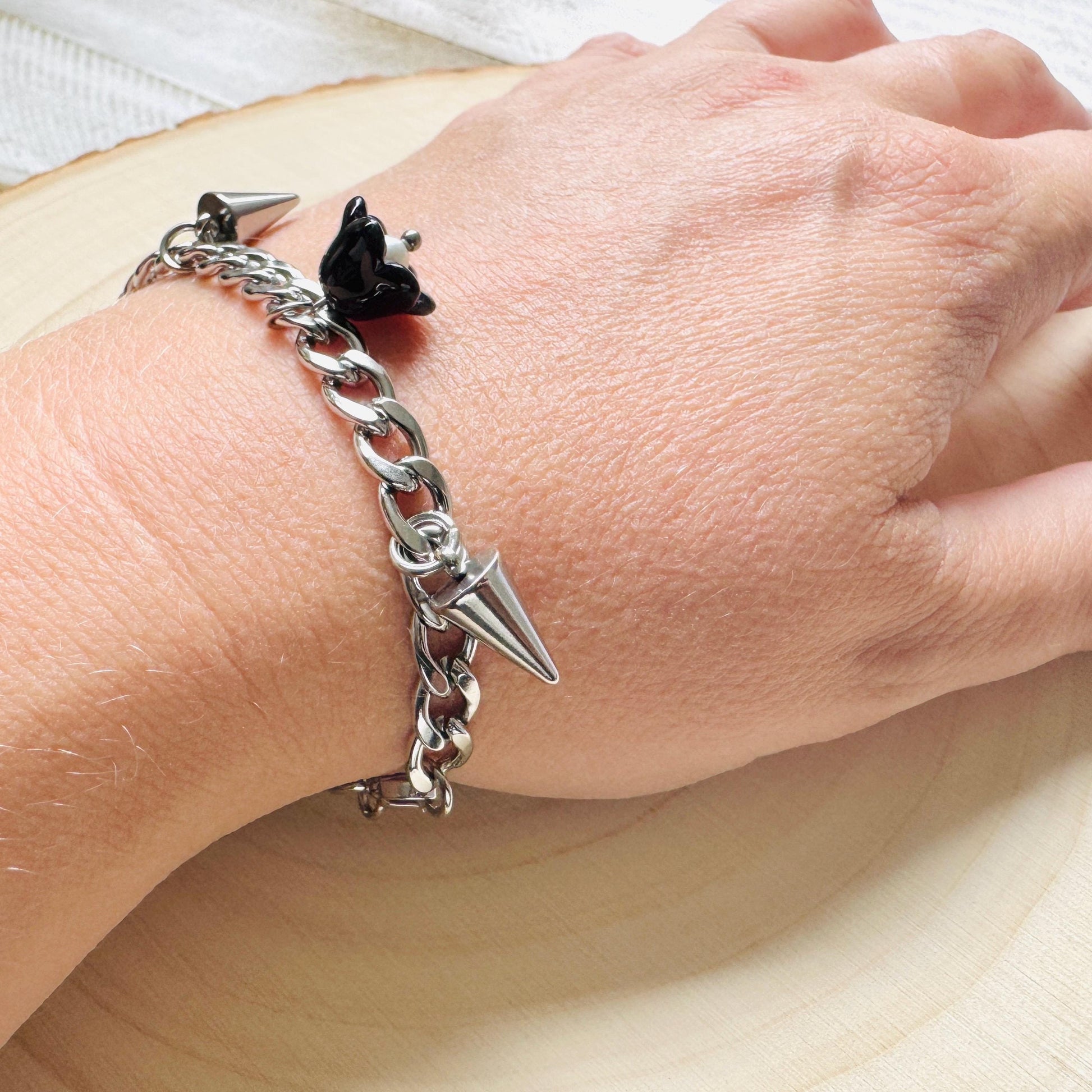 Chain Bracelet, Stainless Steel Bracelet, Flower Bracelet, Punk Bracelet, Goth Bracelet Silver, Spike Bracelet, Friend Gifts For Birthday