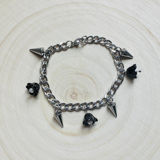 Chain Bracelet, Stainless Steel Bracelet, Flower Bracelet, Punk Bracelet, Goth Bracelet Silver, Spike Bracelet, Friend Gifts For Birthday
