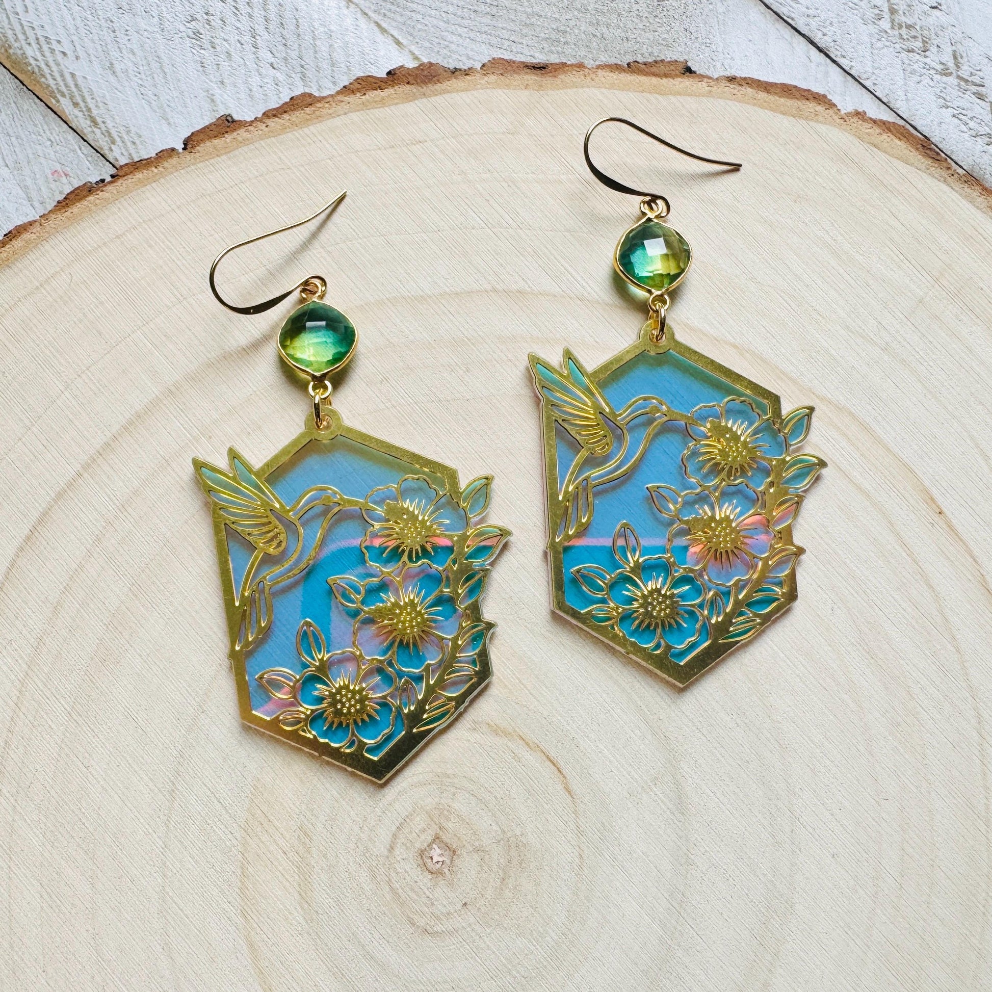 Hummingbird Earrings, Bird Earrings, Fairycore Jewelry Gold, Modern Chic Jewelry, Science Teacher Gift, Bridal Jewelry, Boho Chic Earrings