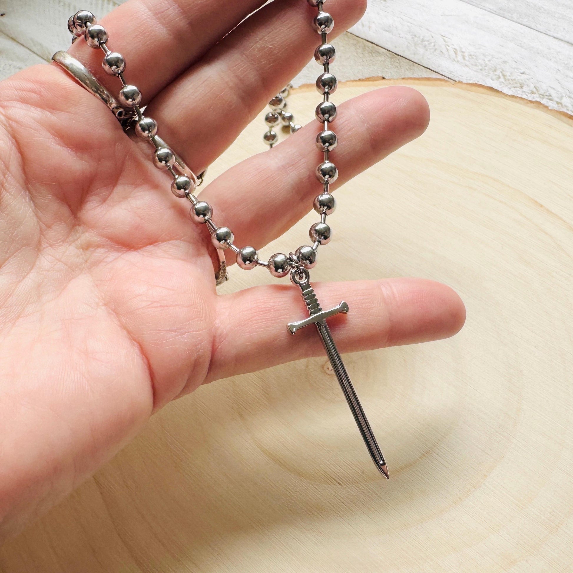 Sword Necklace, Ball Chain Necklace, Goth Necklace, Punk Necklace, Trendy Jewelry, Festival Jewelry, Friend Gifts for Daughter, Stainless
