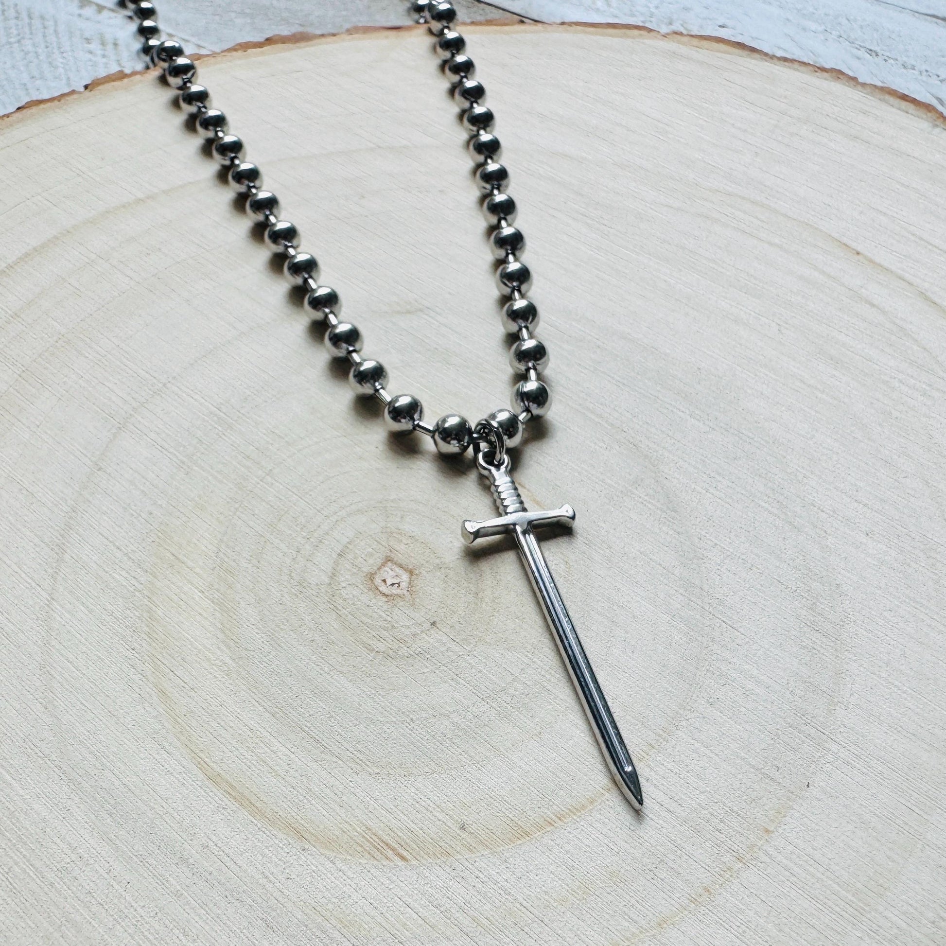 Sword Necklace, Ball Chain Necklace, Goth Necklace, Punk Necklace, Trendy Jewelry, Festival Jewelry, Friend Gifts for Daughter, Stainless