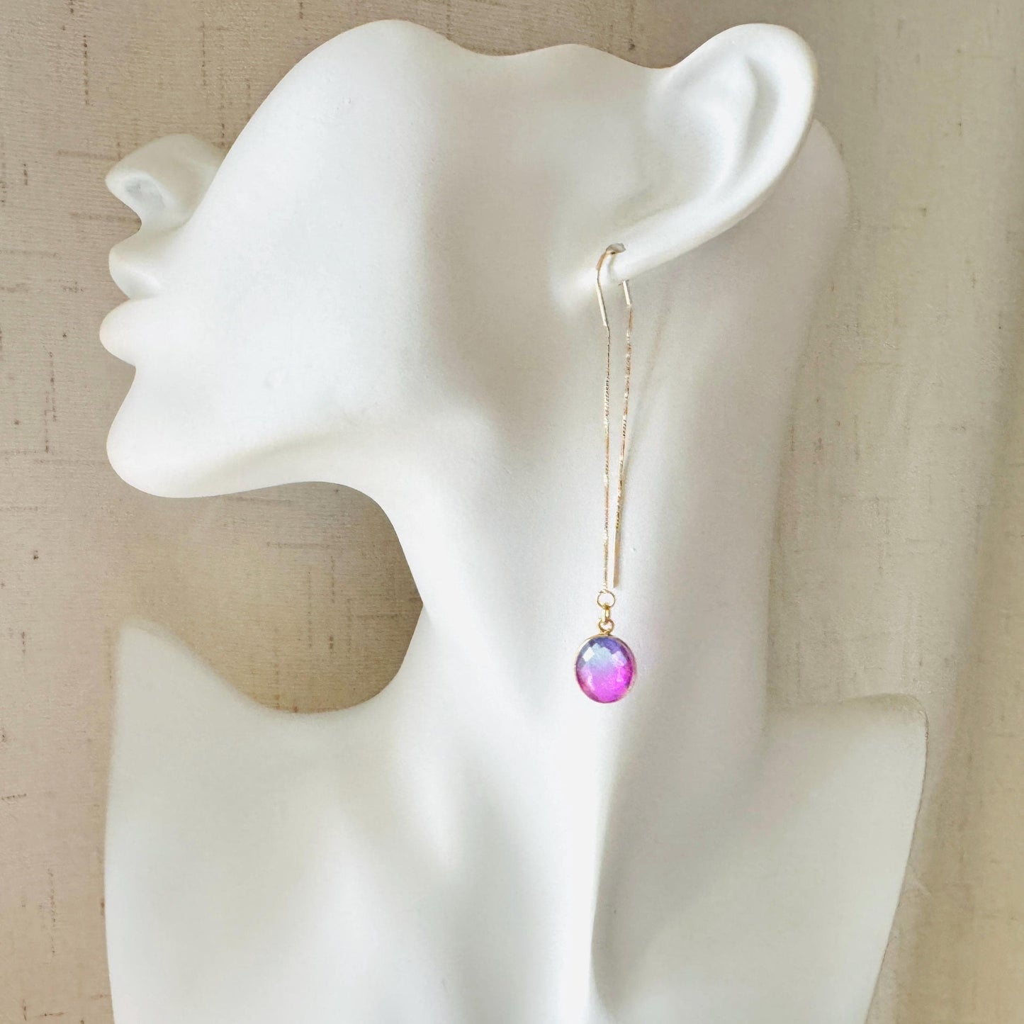Quartz Earrings, Threader Earrings, Pink Earrings, Fun Earrings, Trendy Jewelry, Wedding Jewelry, Minimalistic Bridesmaid Gift for Her