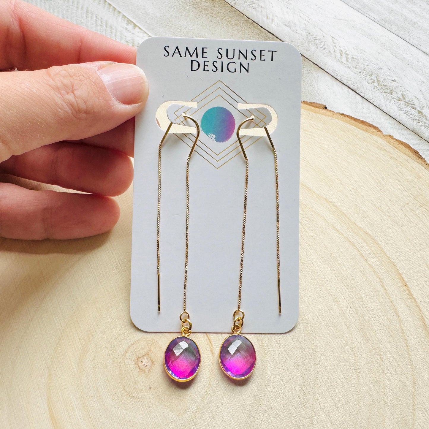 Quartz Earrings, Threader Earrings, Pink Earrings, Fun Earrings, Trendy Jewelry, Wedding Jewelry, Minimalistic Bridesmaid Gift for Her