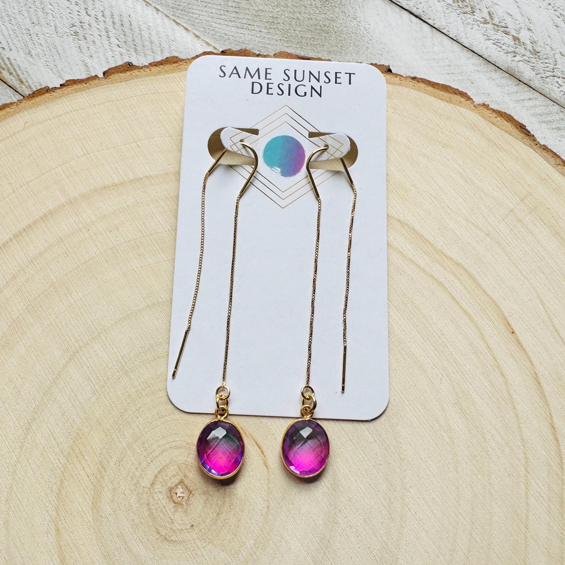 Quartz Earrings, Threader Earrings, Pink Earrings, Fun Earrings, Trendy Jewelry, Wedding Jewelry, Minimalistic Bridesmaid Gift for Her