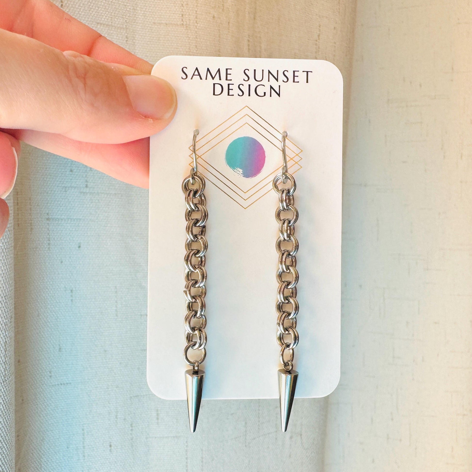Spike Earrings, Silver Earrings, Stainless Steel Earrings, Punk Jewelry, Whimsigoth Earrings, Gothic Earrings Men, Christmas Gift for Aunt